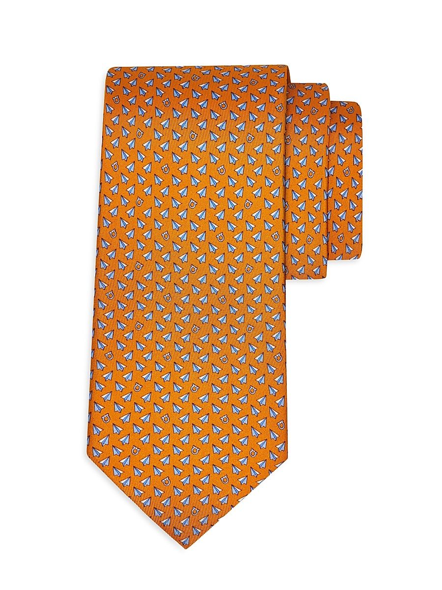 Men's Bussola Paper Planes Silk Tie - Orange