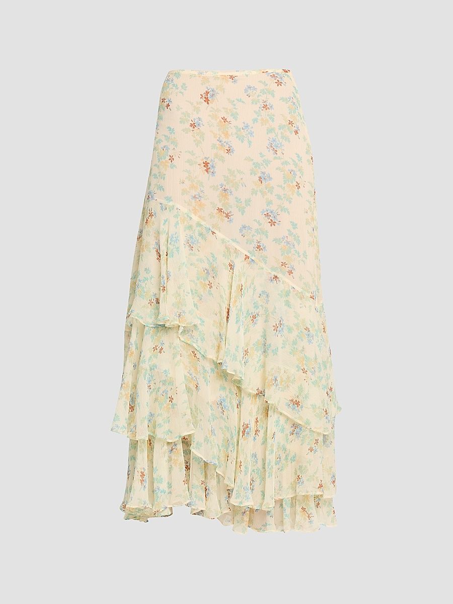 Women's Meadow Silk Midi Skirt - Moon Petal - Size 12