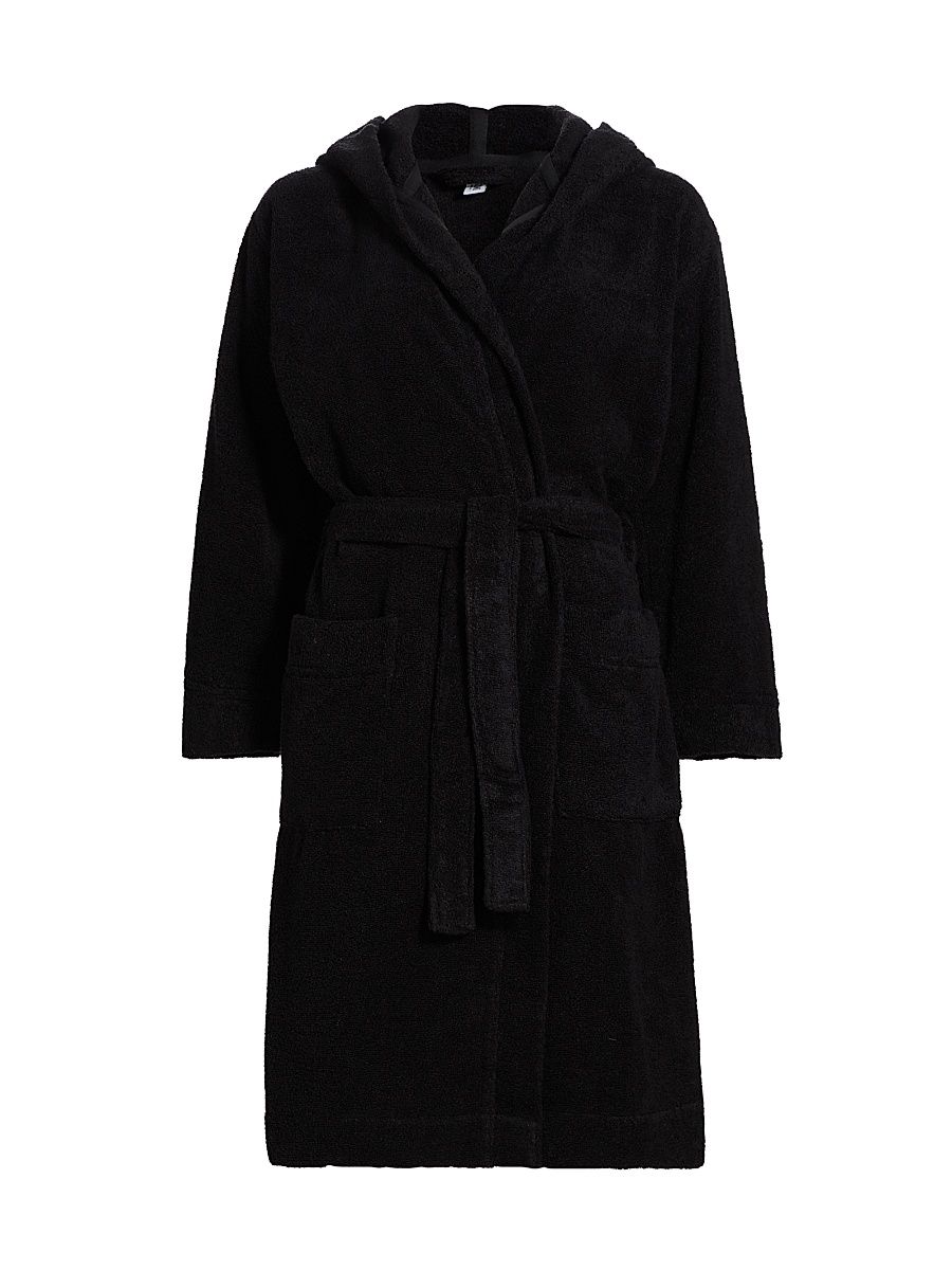 Women's Cotton Hooded Robe - Black - Size Small