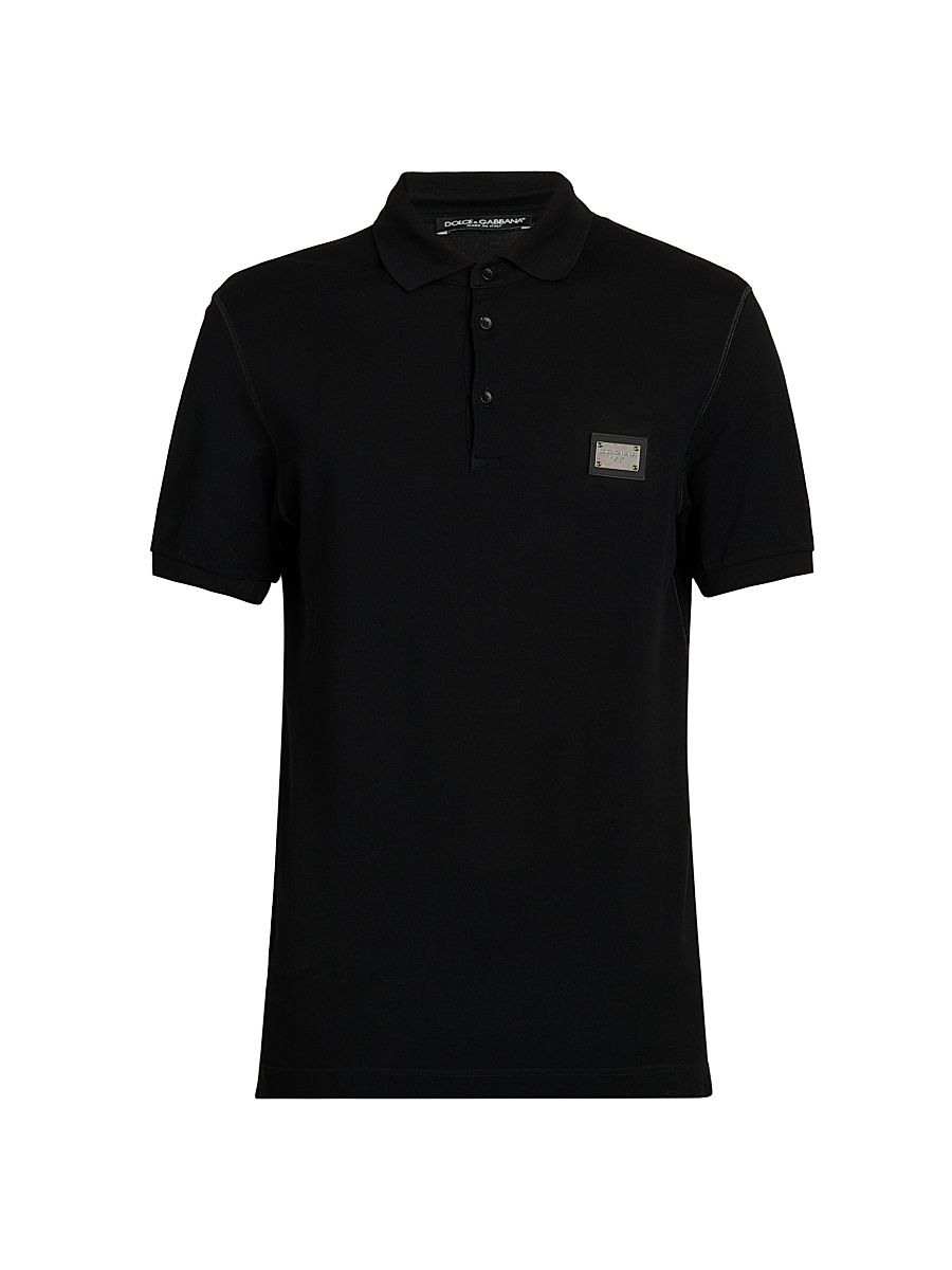 Men's Metal Plaque Piquet Polo Shirt - Nero - Size 46