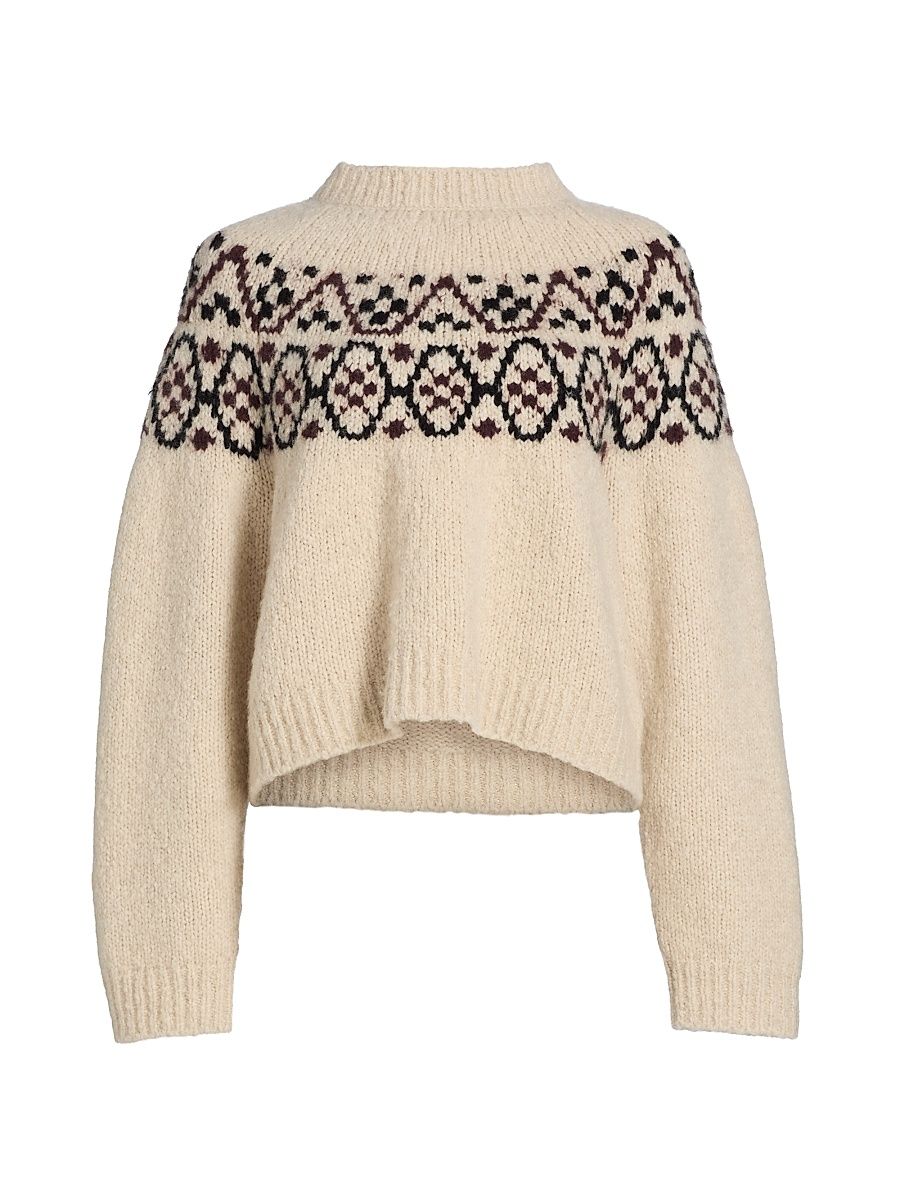 Women's Chrissy Cashmere-Silk Sweater - Beige Melange Fair Isle - Size Medium