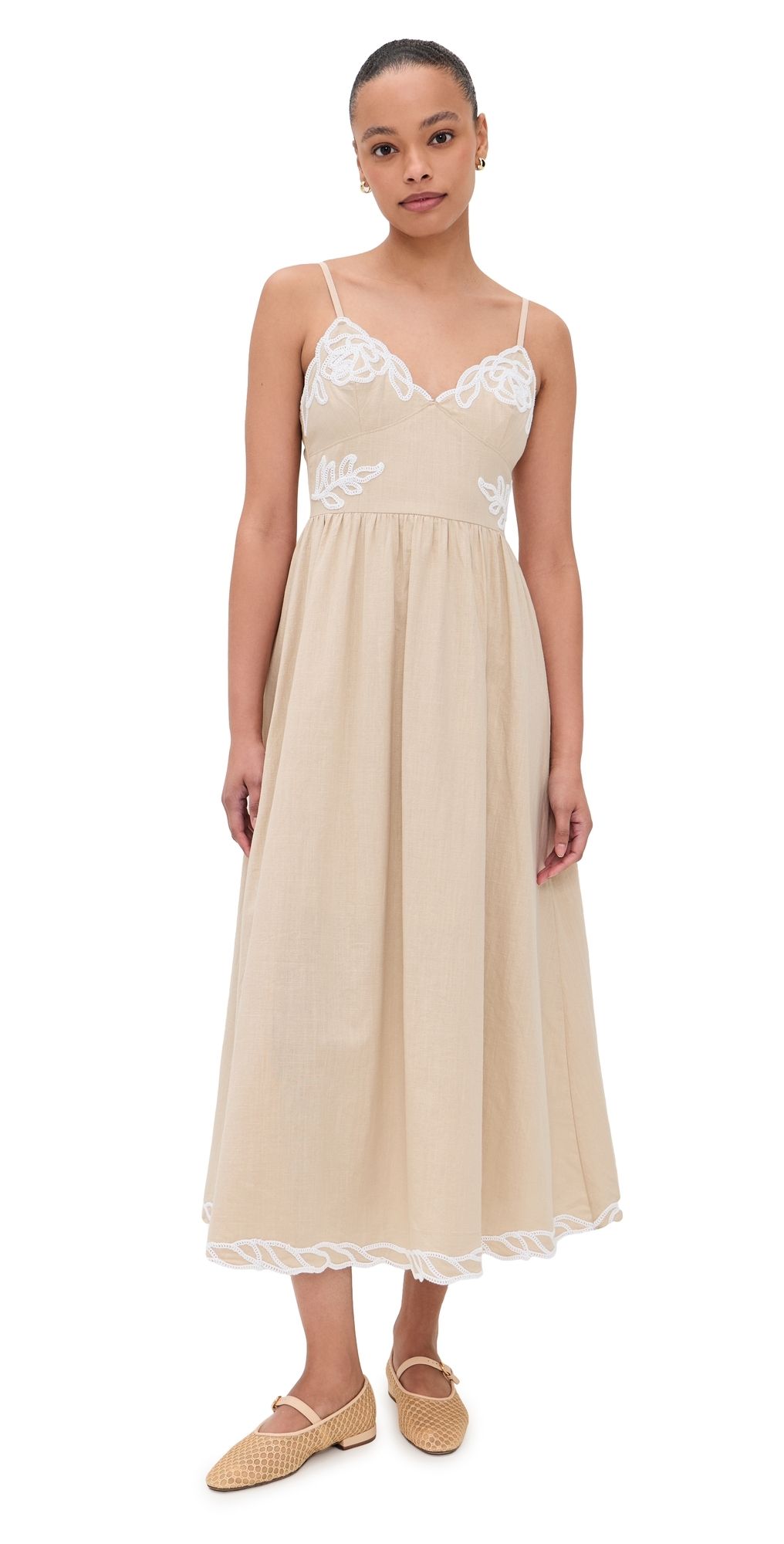 Moon River Spaghetti Strap Embo Artwork Midi Dress Taupe XS