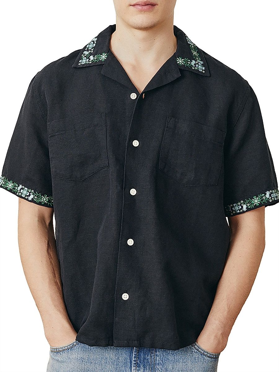 Men's Harmony Embroidered Short-Sleeve Shirt - Black - Size Small