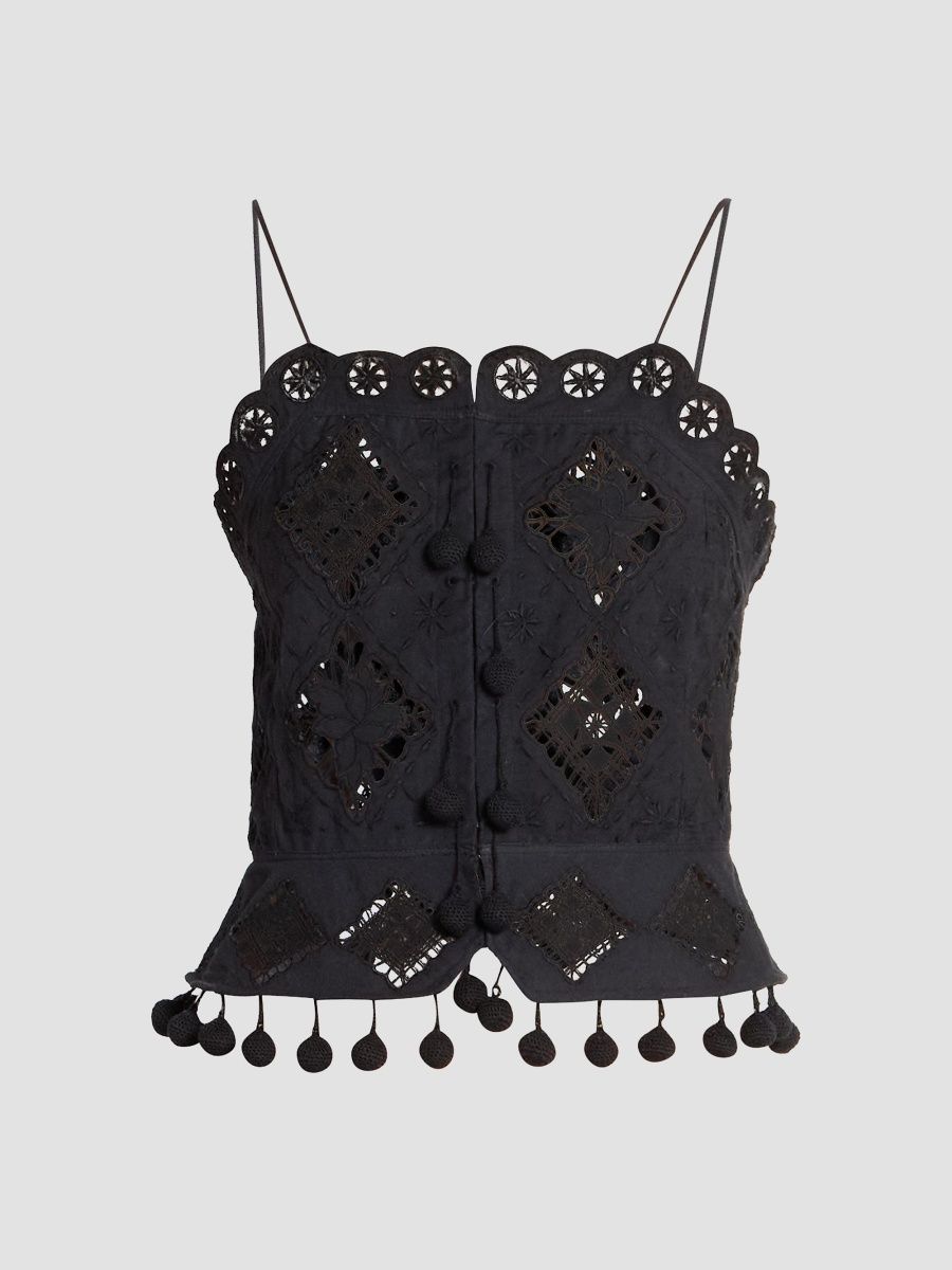 Isabel Marant Women's Nelssy Fringed Cotton Top - Black - Size 12