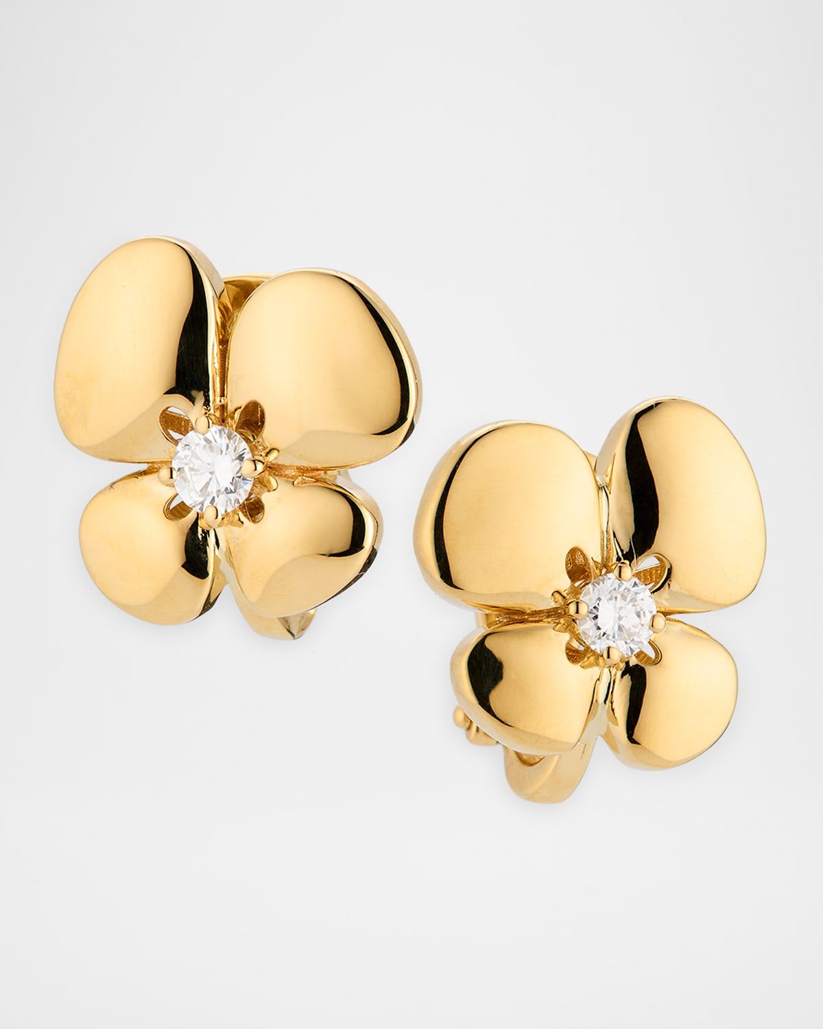 18K Yellow Gold Flower Earrings with Diamonds