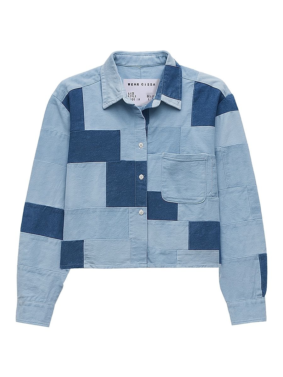 Women's The Belle Patchwork Button-Front Shirt - Denim Patch - Size Large