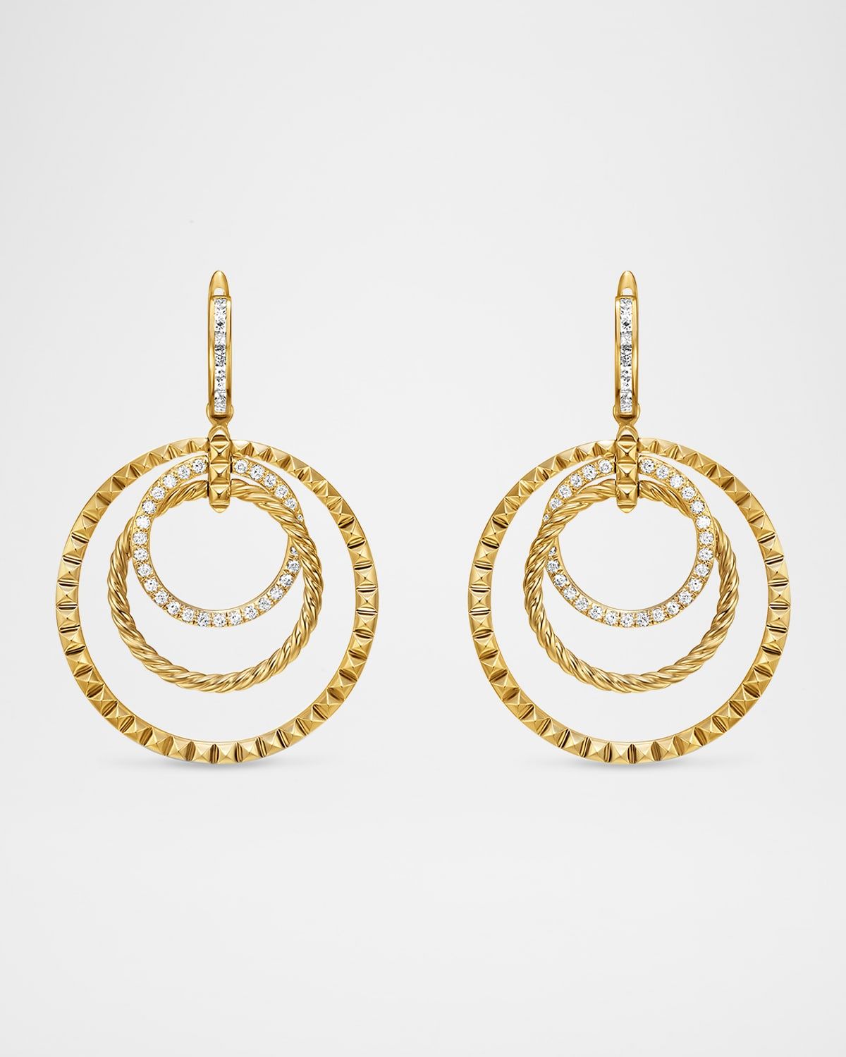 DY Crossover Trio Drop Earrings with Diamonds in 18K Gold, 35mm