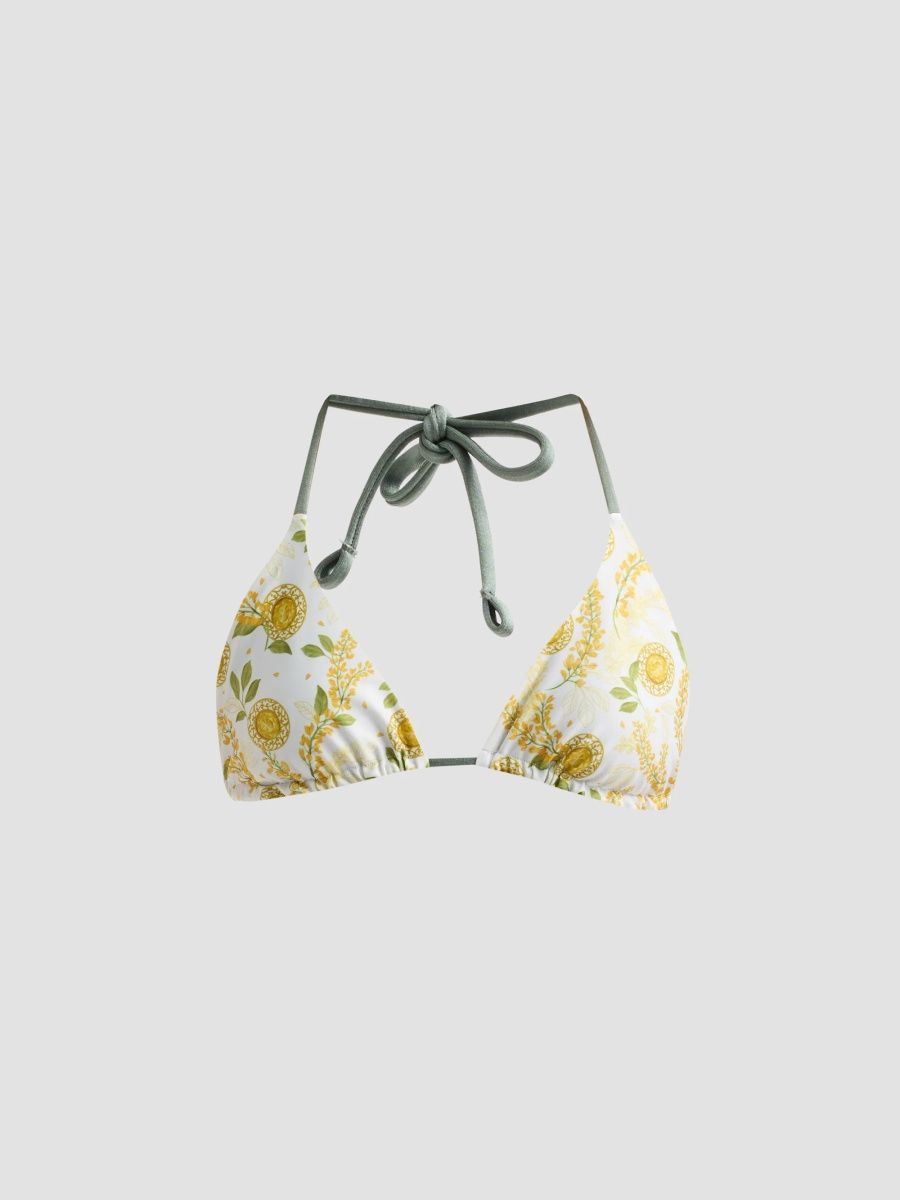 Verandah Women's Bejewelled Reversible Triangle Bikini Top - Yellow Sapphire And Wisteria And Army - Size Small