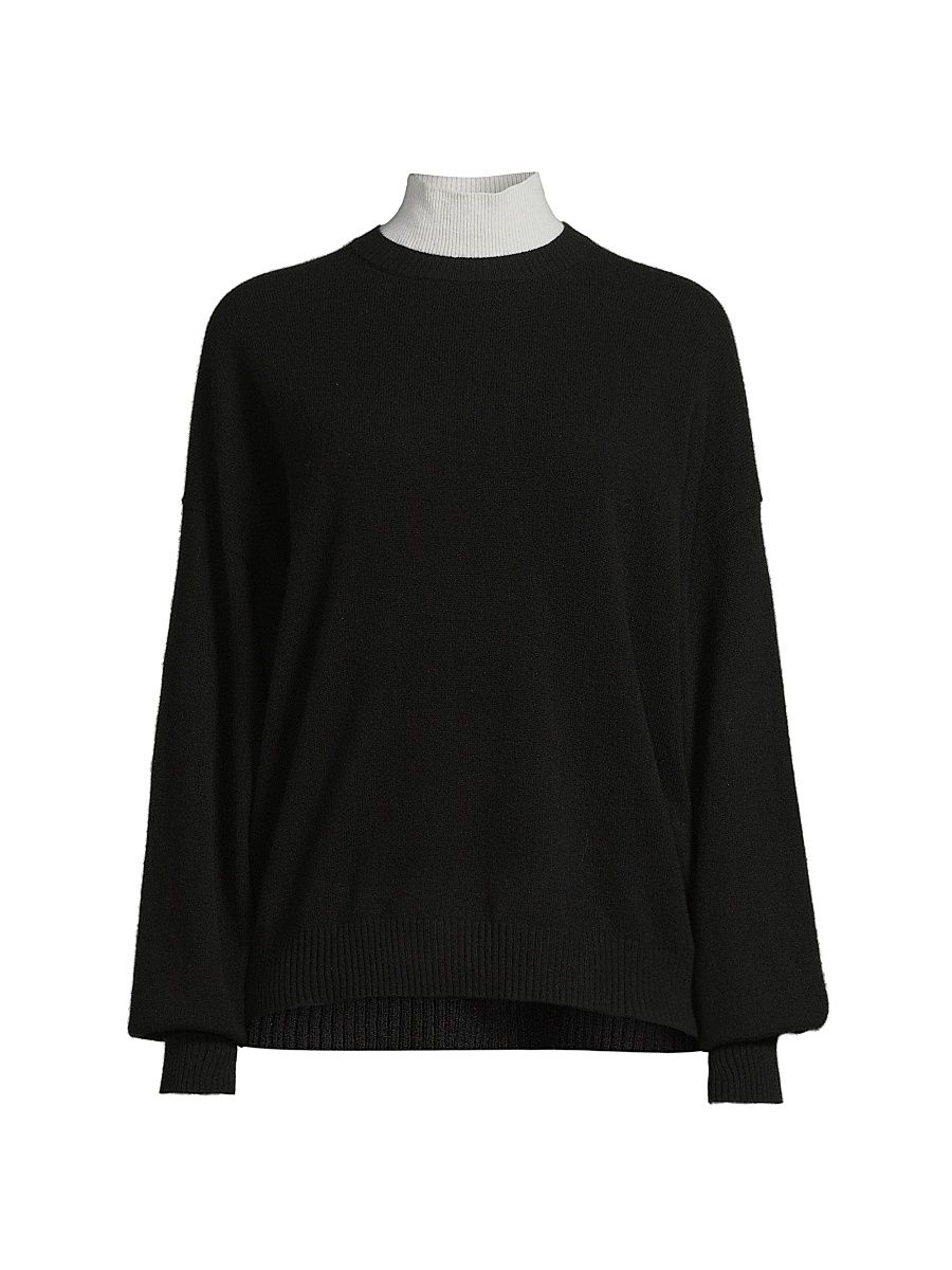 Women's Crush Dual Cashmere Sweater - Black White - Size Large