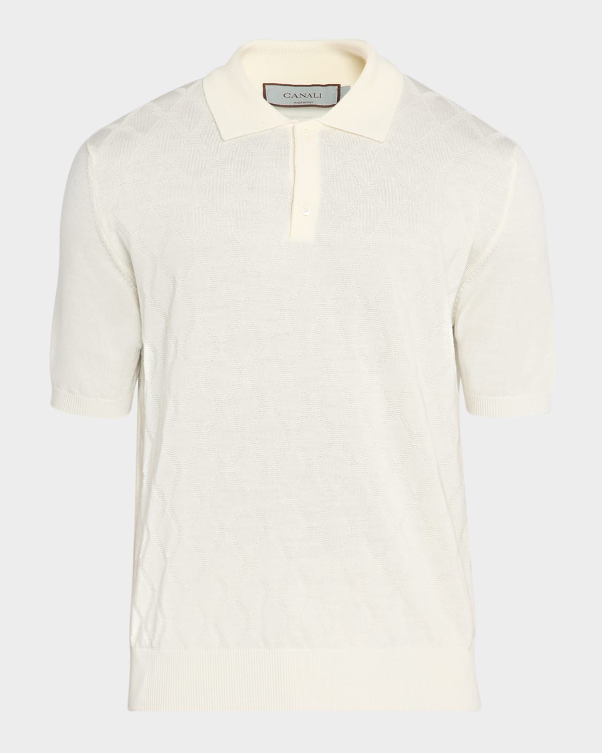 Men & apos;s Diamond Knit Wool Short-Sleeve Polo Sweater