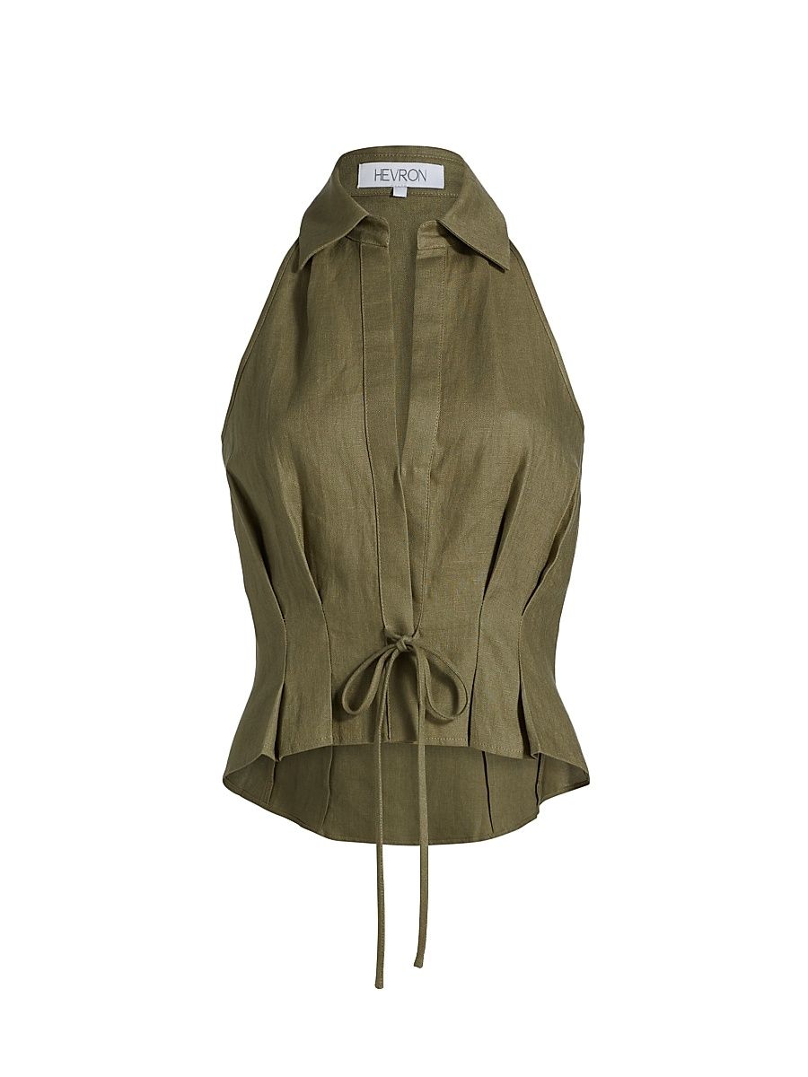 Women's Sloan Linen Vest Top - Olive - Size XL