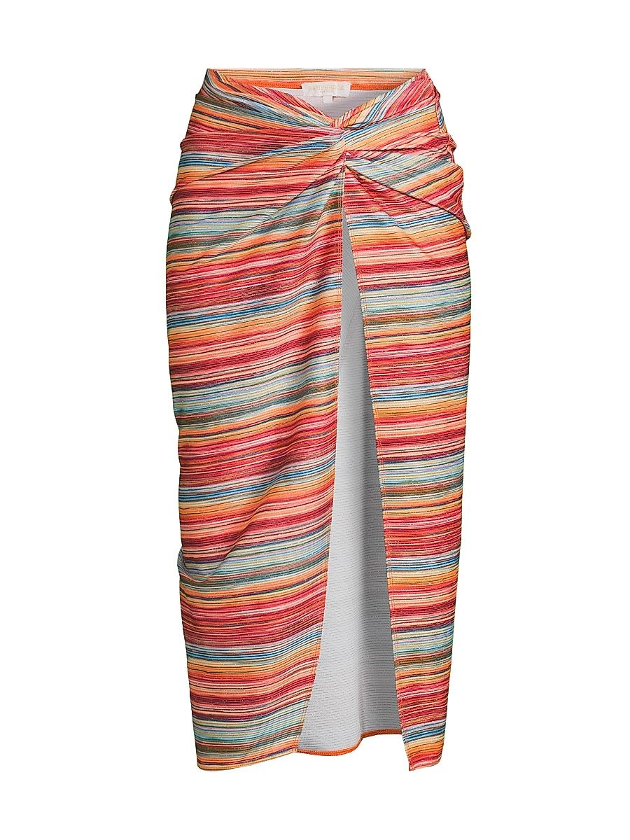 Women's Sunset Xana Striped Cover-Up Midi-Skirt - Vivid Orange Stripe - Size XL
