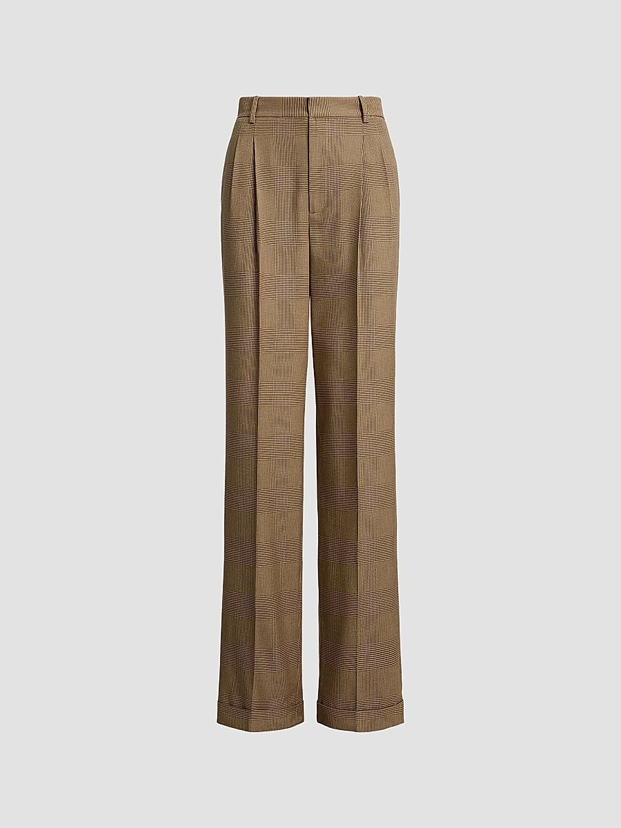 Women's Timothy Glen Plaid Silk Pants - Sycamore Light Tan - Size 8