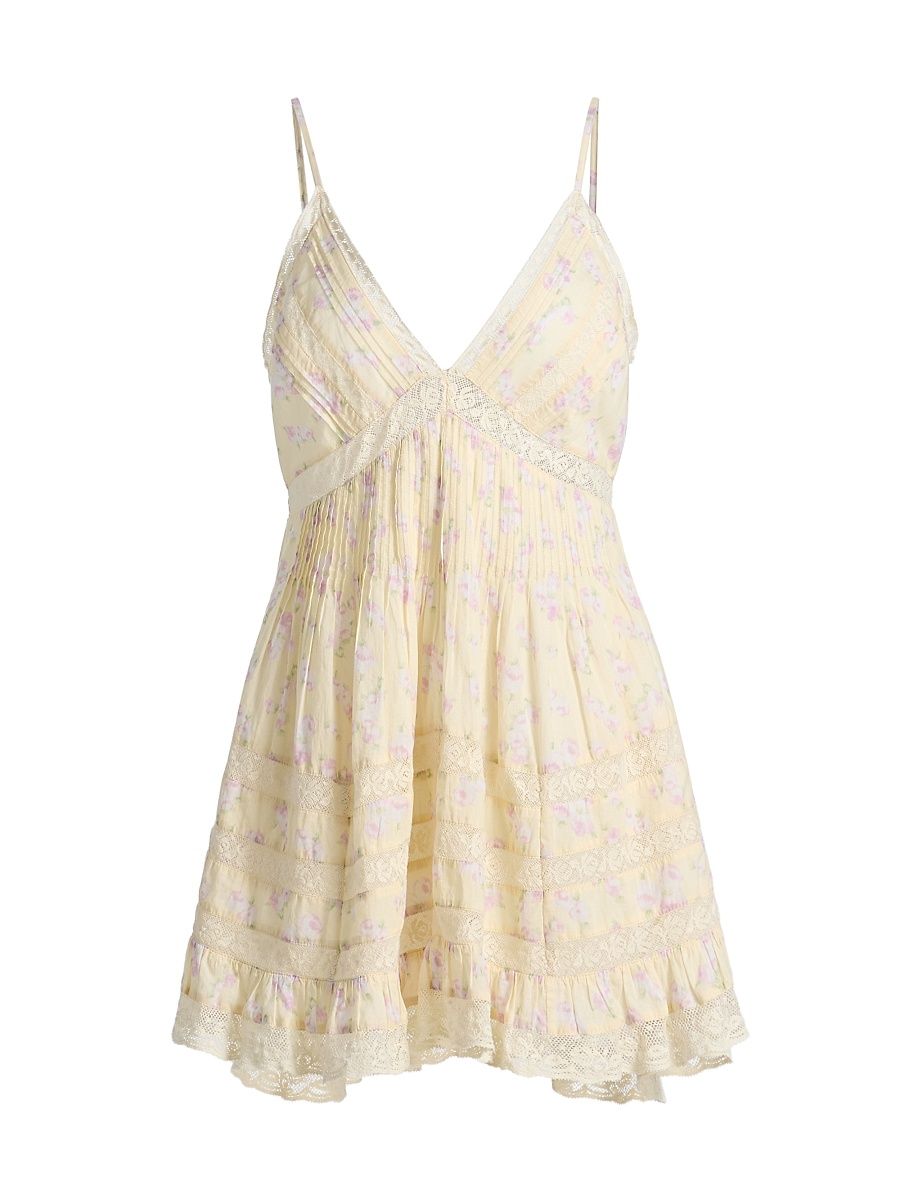 Women's Alonna Floral Cotton V-Neck Minidress - Lemon Spritz - Size Large