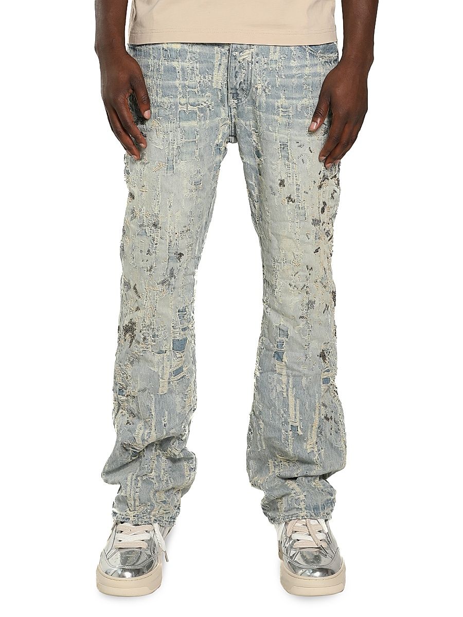 Men's D-Bead Destroy Splatter Distressed Jeans - Light Indigo - Size 32