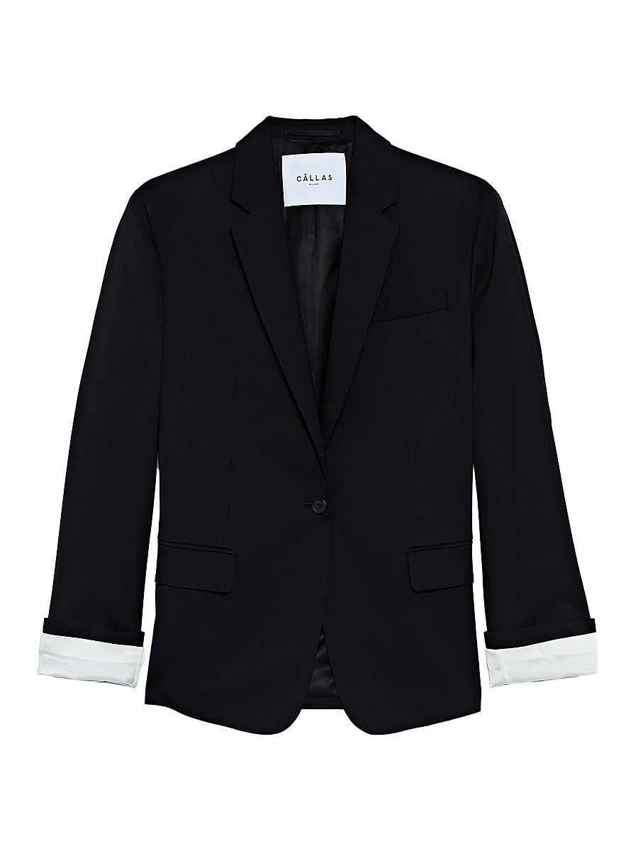 Women's Denis Oversized Blazer With Contrast Cuff Sleeve - Black - Size 14