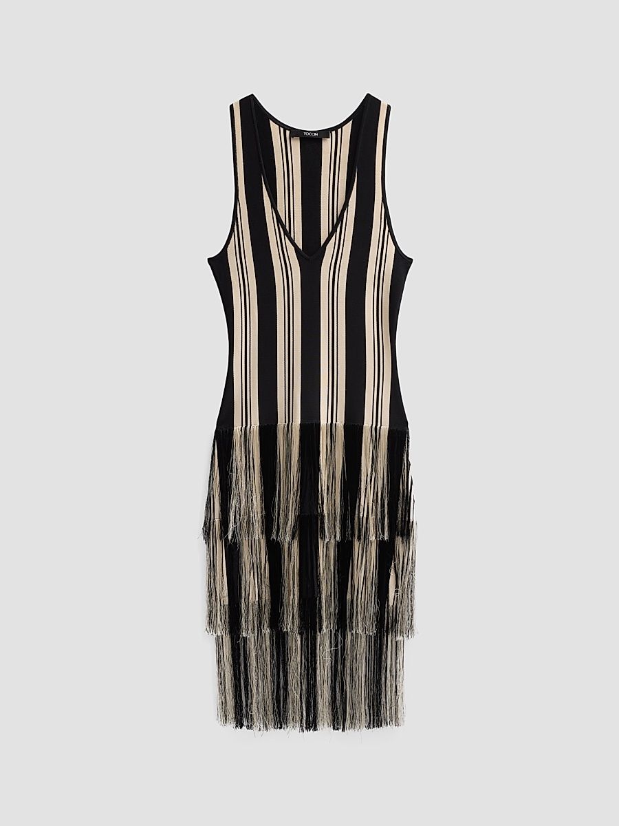 Women's Finley Cotton-Blend Stripe Fringe Minidress - Jet Natural Stripe - Size Medium