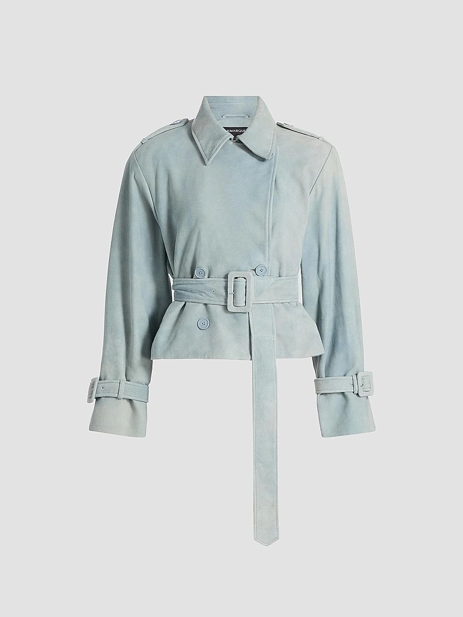 Lamarque Women's Dhana Denim Crop Trench Coat - Distressed Blue - Size Medium