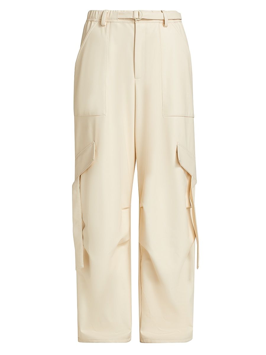 Women's Stretch Faux Leather Utility Pants - Ecru - Size XL