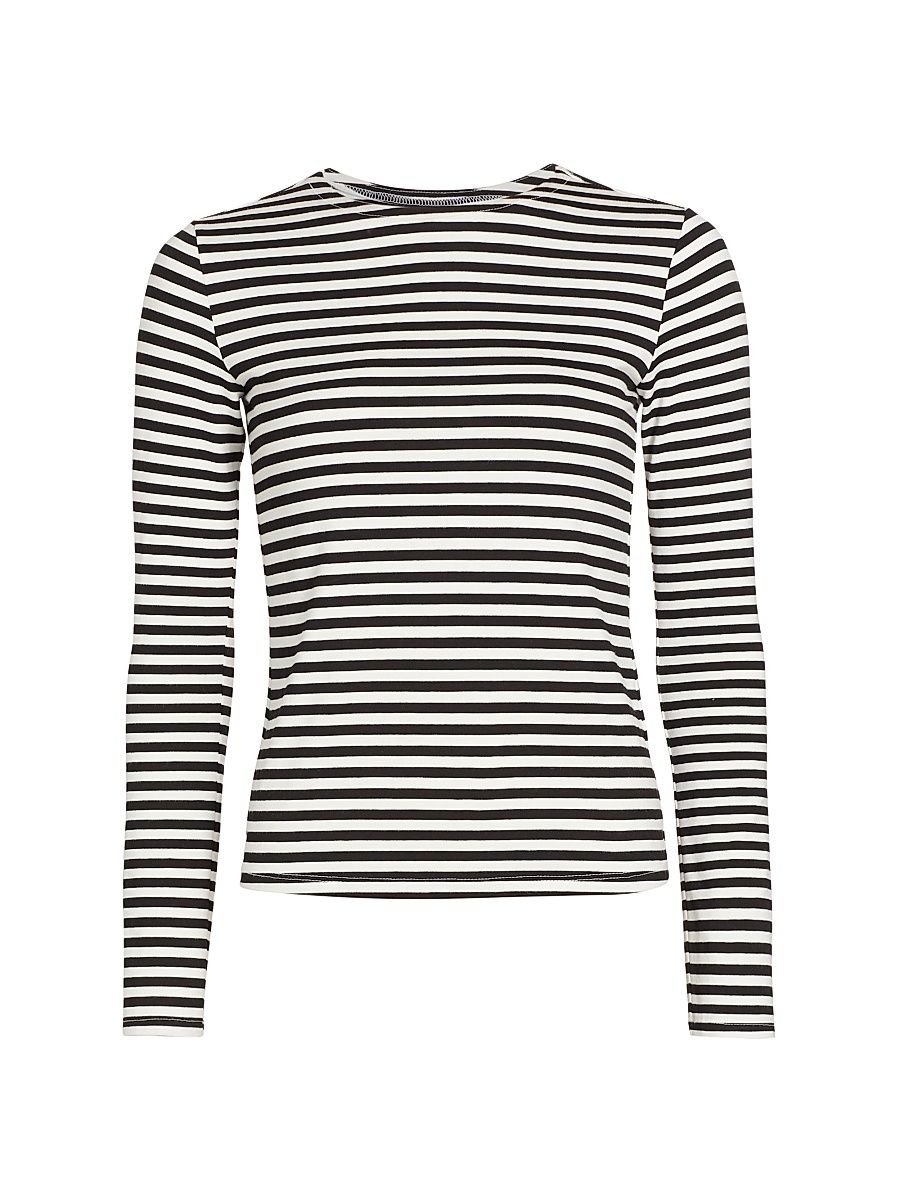 Women's Tess Striped Crewneck Top - Black White Stripe - Size Large