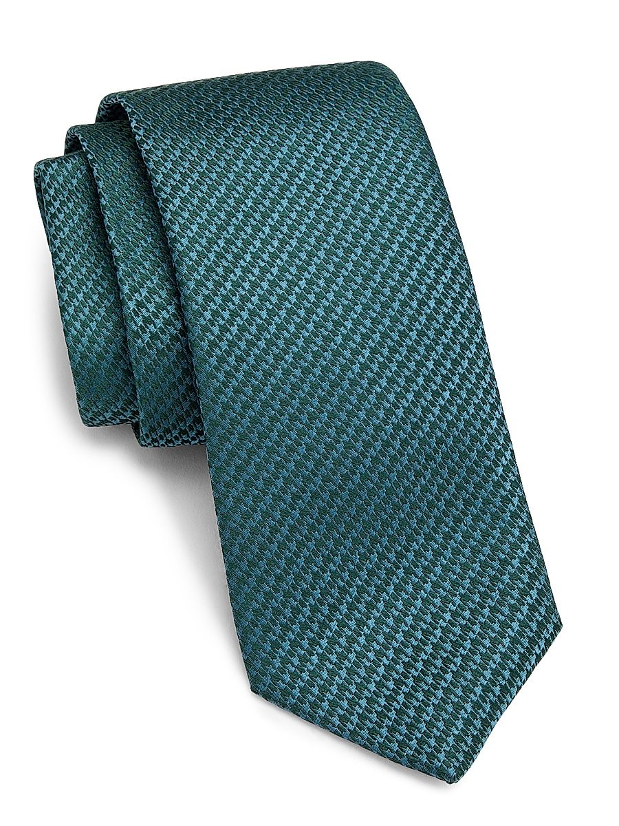 Men's Houndstooth Silk Tie - Teal