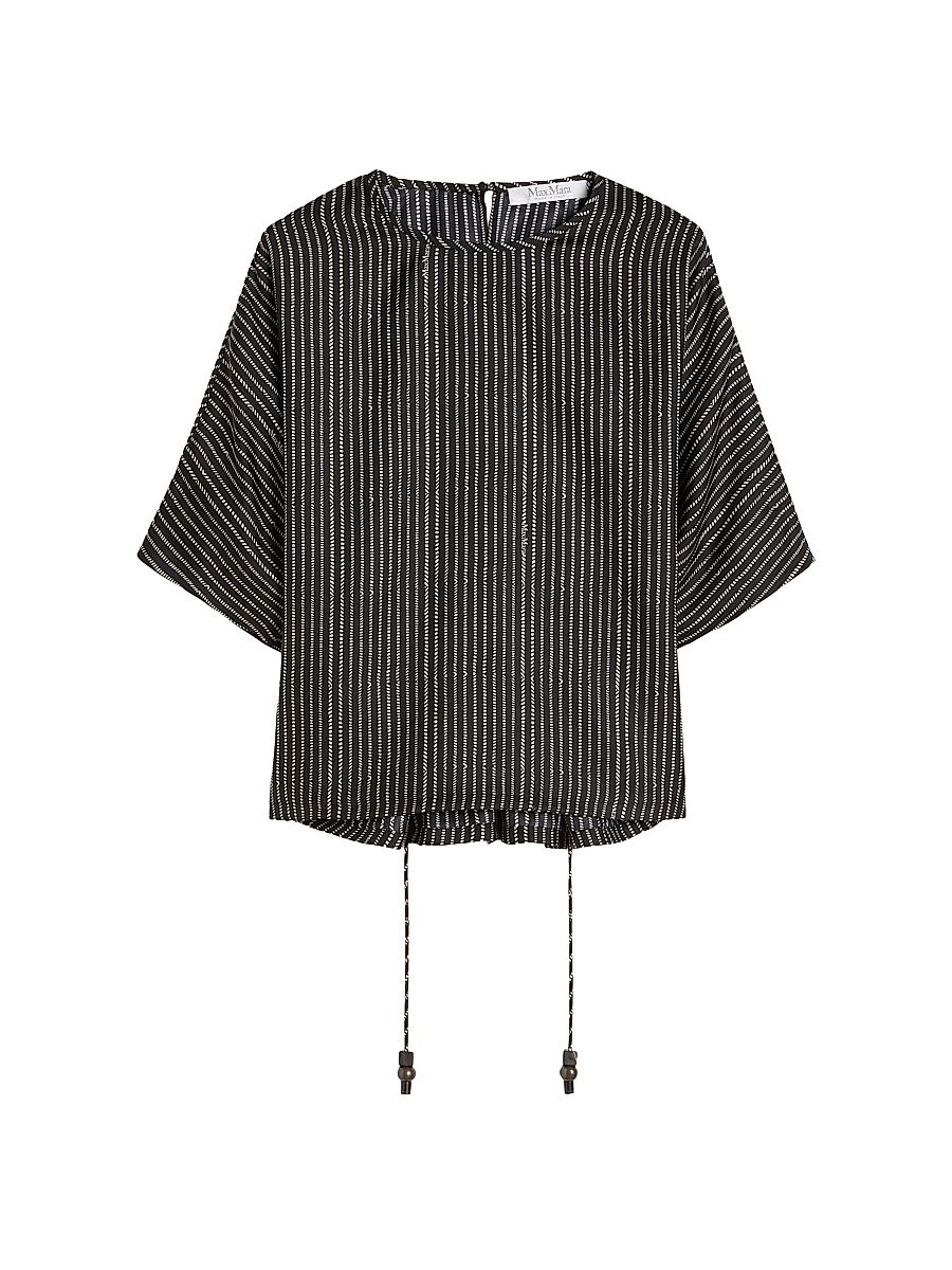 Women's Printed Silk Blouse - Black White - Size 16