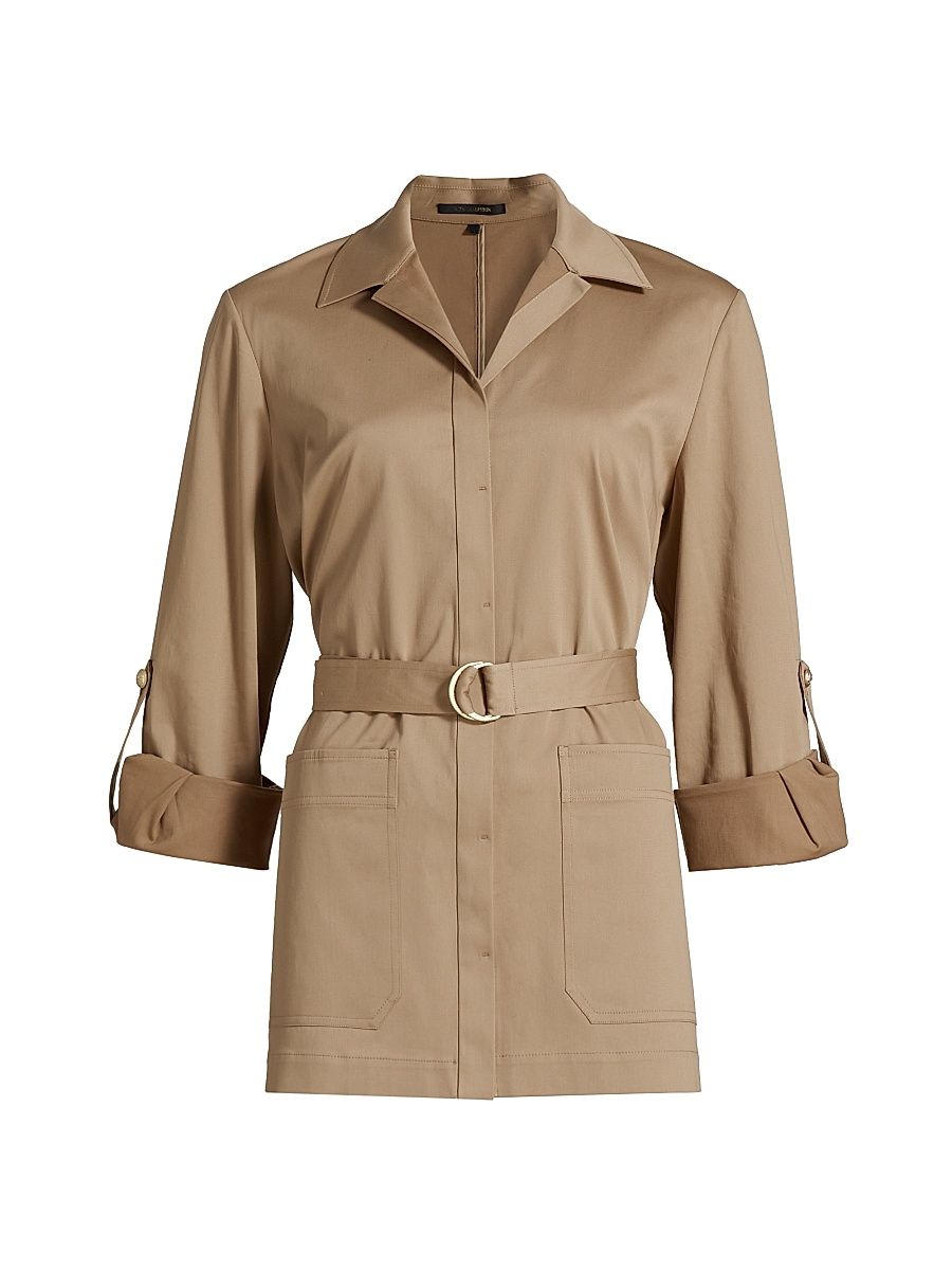 Women's Veda Cotton-Blend Belted Jacket - Tannin - Size XL