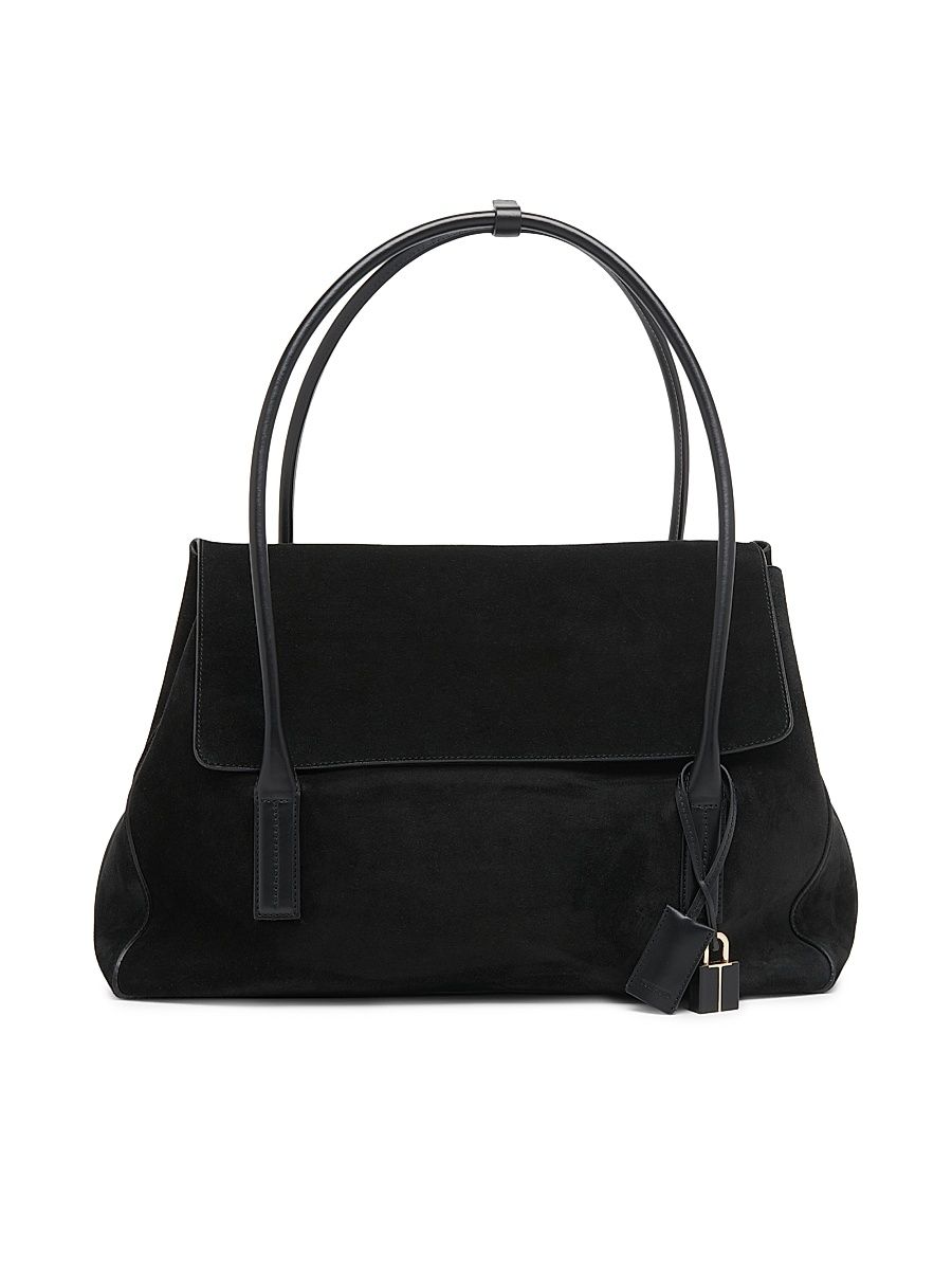 Women's Medium Suede & Leather Shoulder Bag - Black