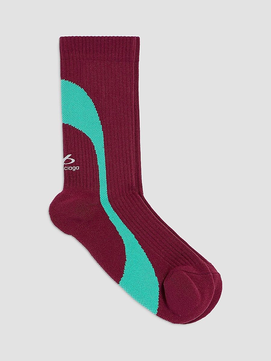 Balenciaga Men's Techwear Technical Socks - Burgundy Aqua - Size Large