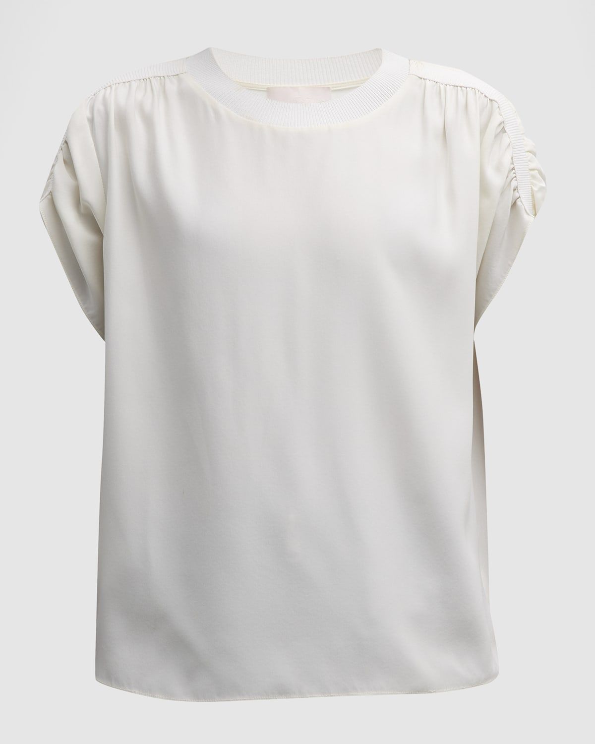 Lorainne Short Ruched-Sleeve Silk Top