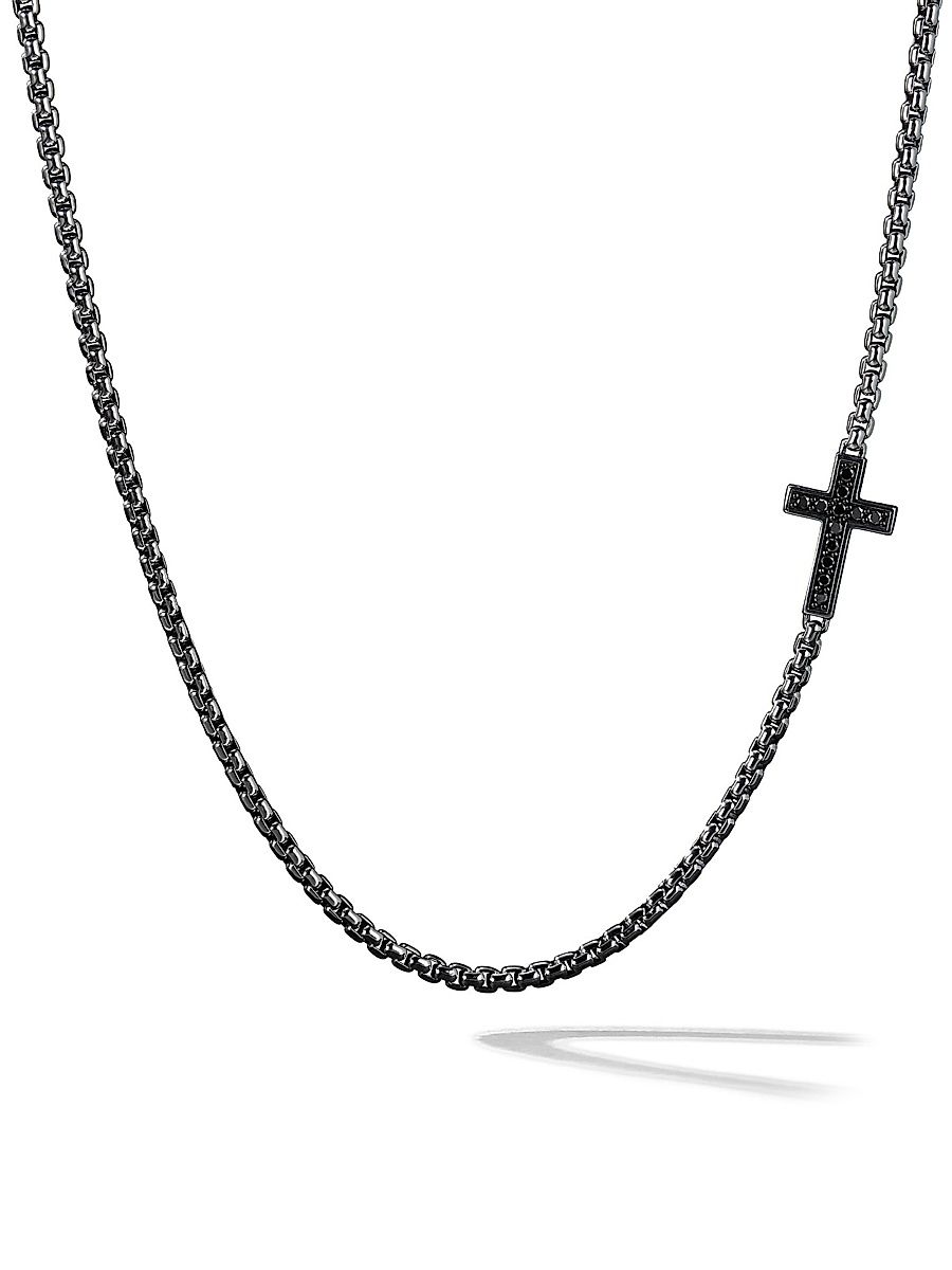 David Yurman Men's Streamline Cross Station Necklace in Sterling Silver - Black Diamond - Size 24