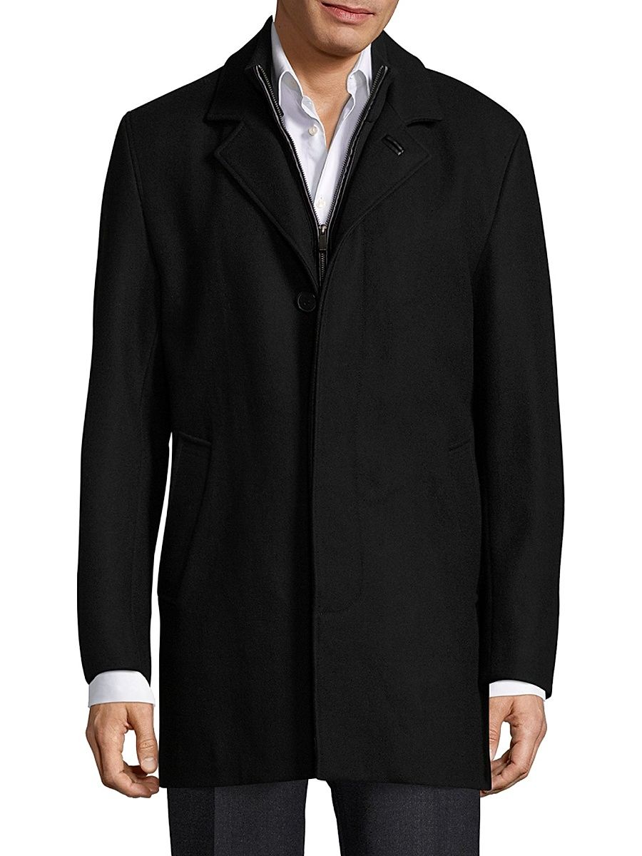 Men's Solid Wool-Blend Coat - Black - Size Large