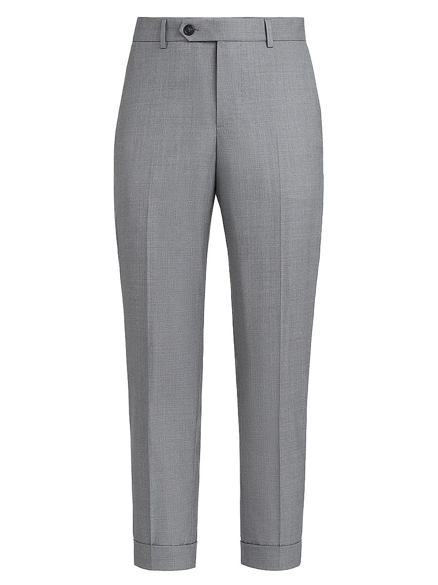 Men's Virgin Wool and Silk Lightweight Hopsack Trousers - Grey - Size 48