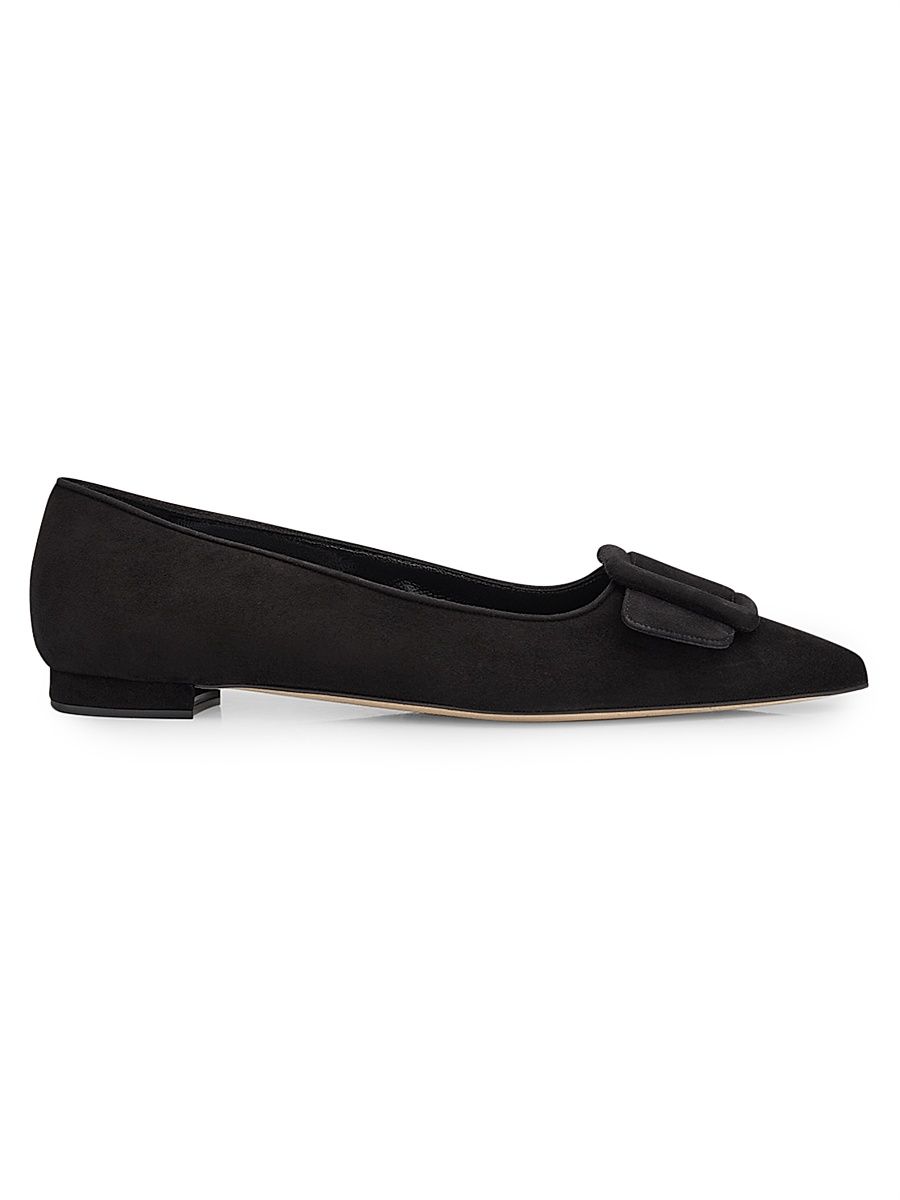 Women's Maysale Buckle-Detail Suede Ballet Flats - Black - Size 9.5