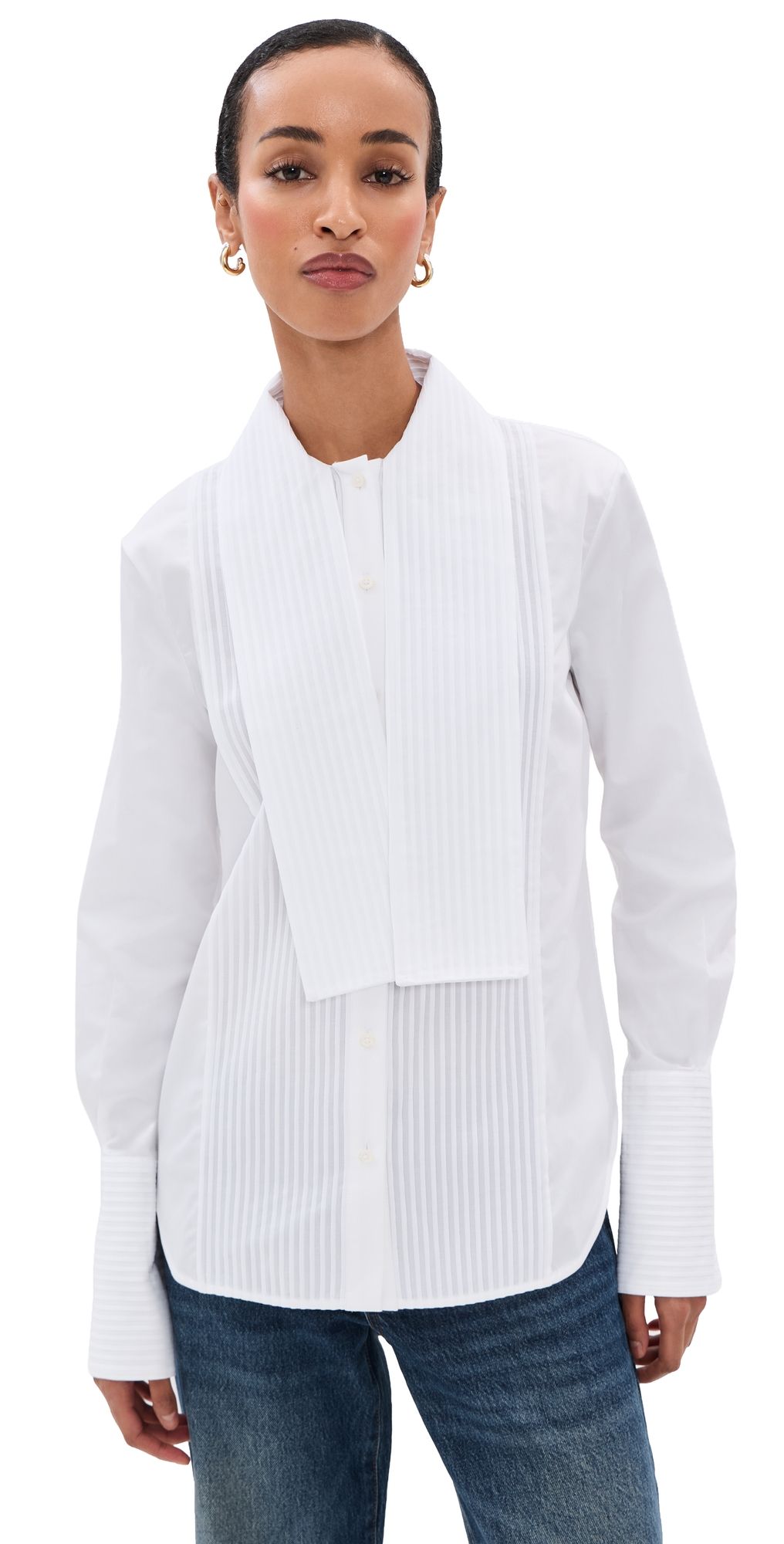 Brandon Maxwell Tuxedo Shirt With Neck Scarf White 8