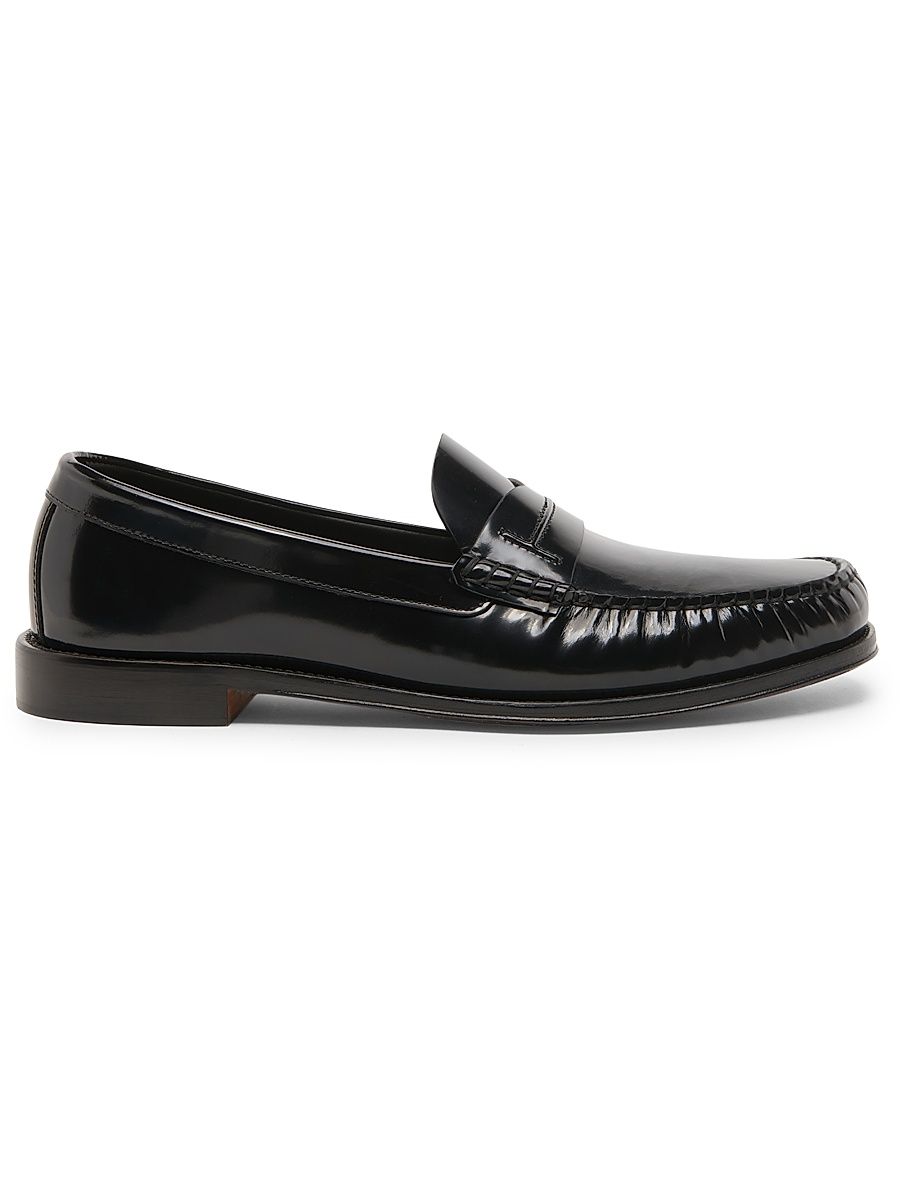 Men's Burnished Leather Penny Loafers - Black - Size 13.5