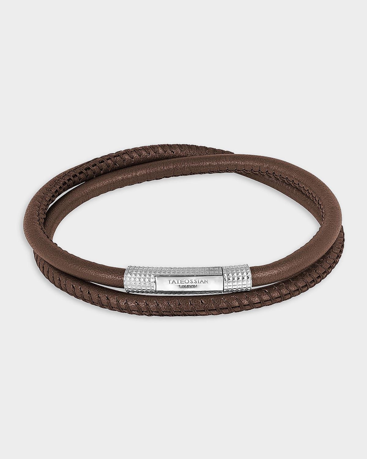Men & apos;s Giza Click Stitch Pelle Double-Wrap Leather Bracelet