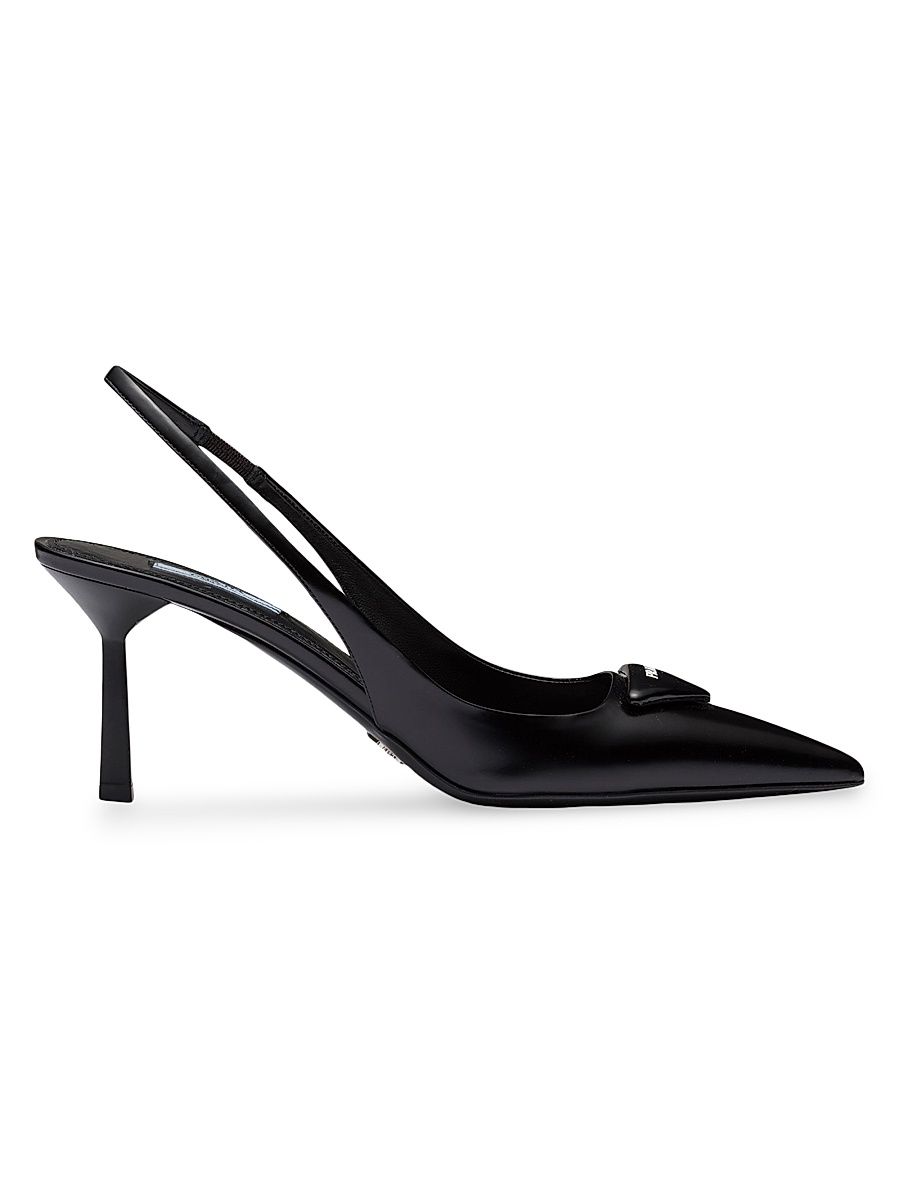 Women's Brushed Leather Slingback Pumps - Black - Size 8