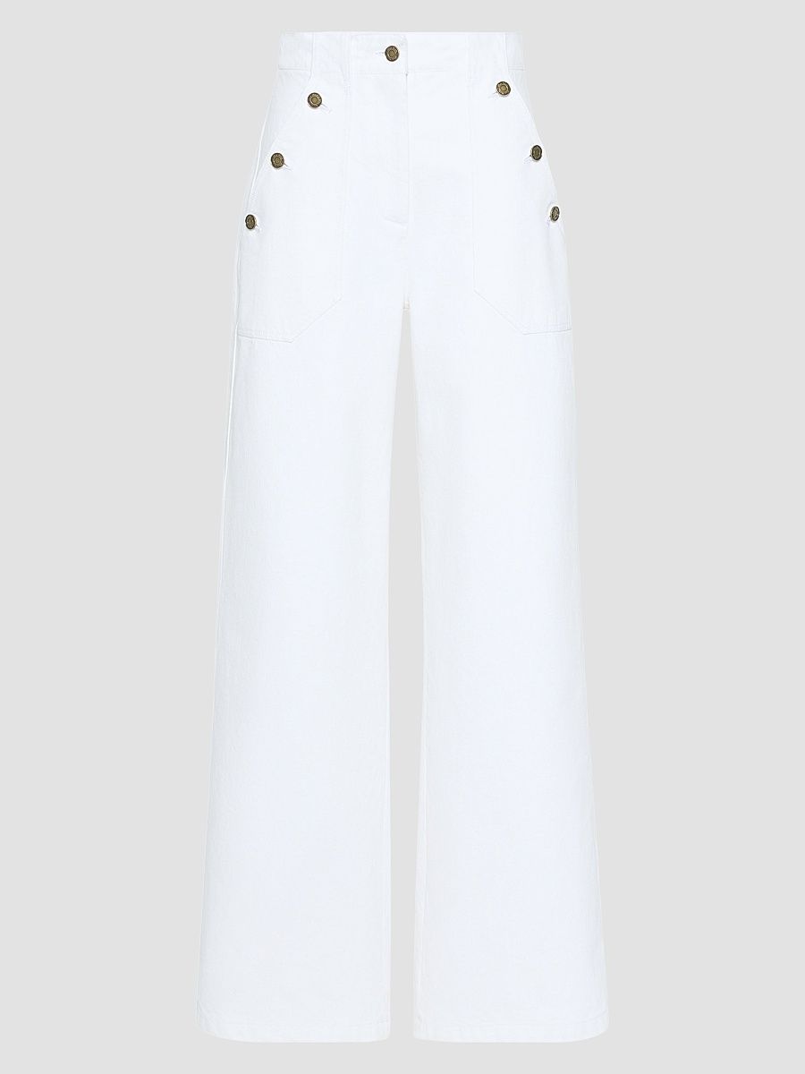 Women's Cotton Bull Denim Wide Leg Jeans - White - Size 14