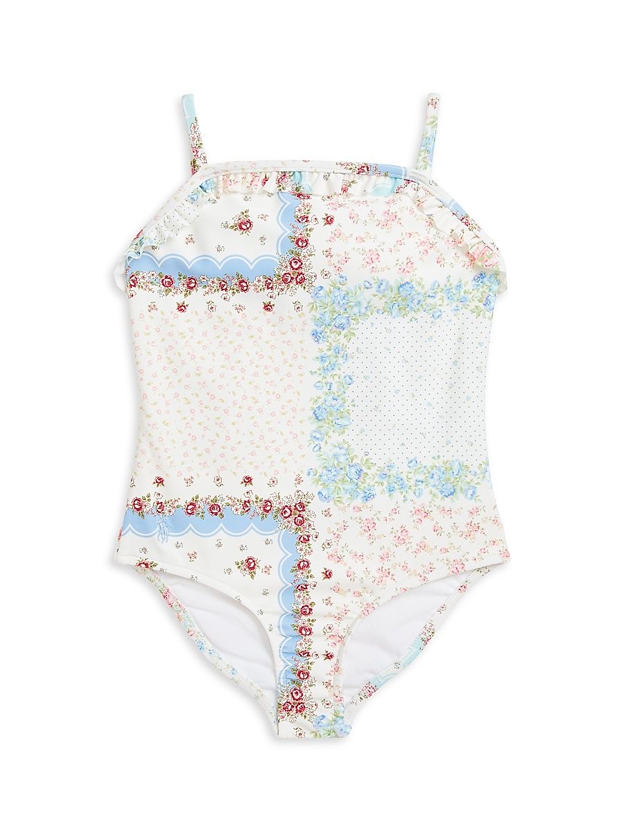 Little Girl's & Girl's Floral One-Piece Swimsuit - Floral Handkerchief - Size 14