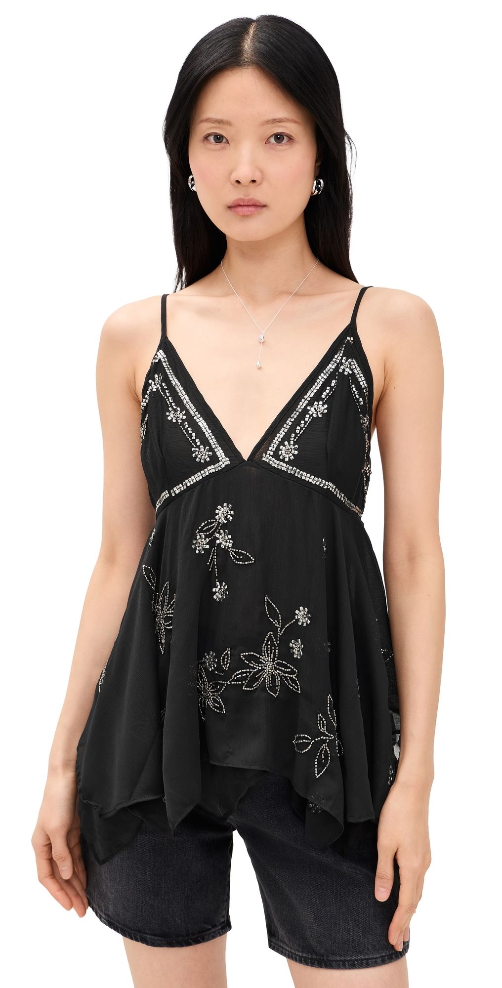 Free People Robbie Embellished Top Black XS