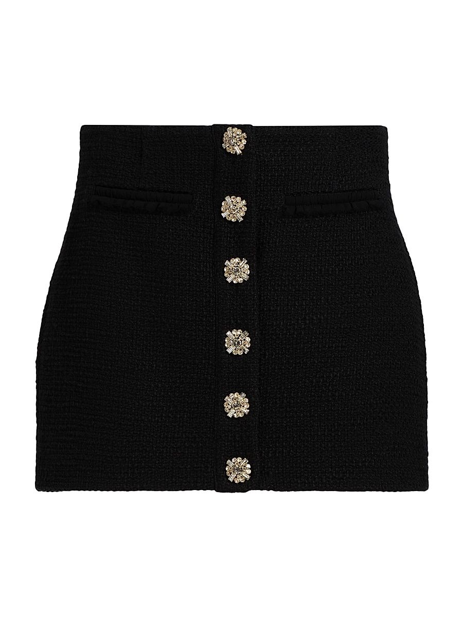 Women's Linda Crystal-Embellished Bouclé Miniskirt - Black - Size 14
