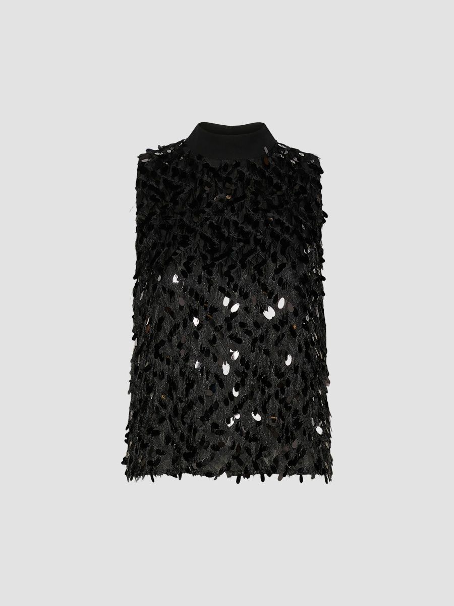 Marella Women's Sleeveless Sequinned Fil Coupe Top - Black - Size 14