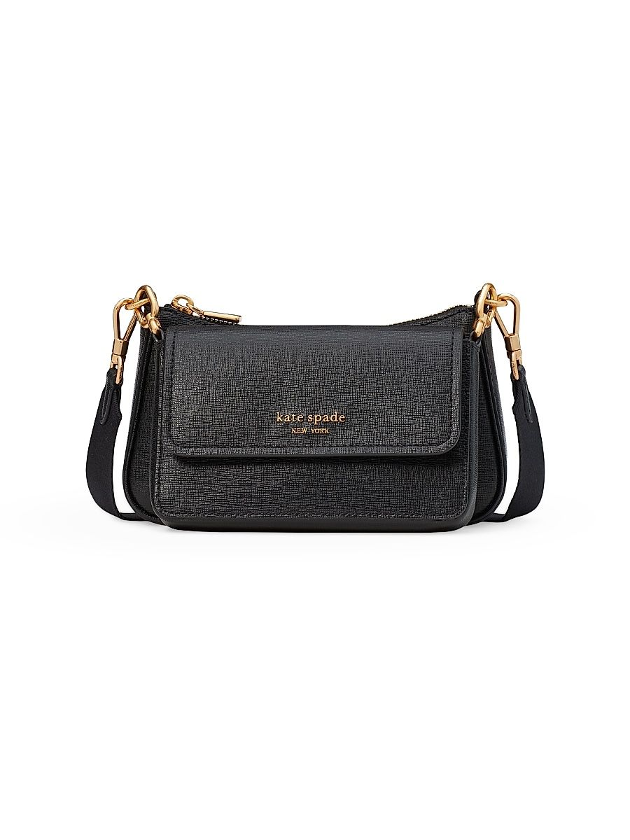 Women's Morgan Saffiano Leather Double Up Crossbody Bag - Black