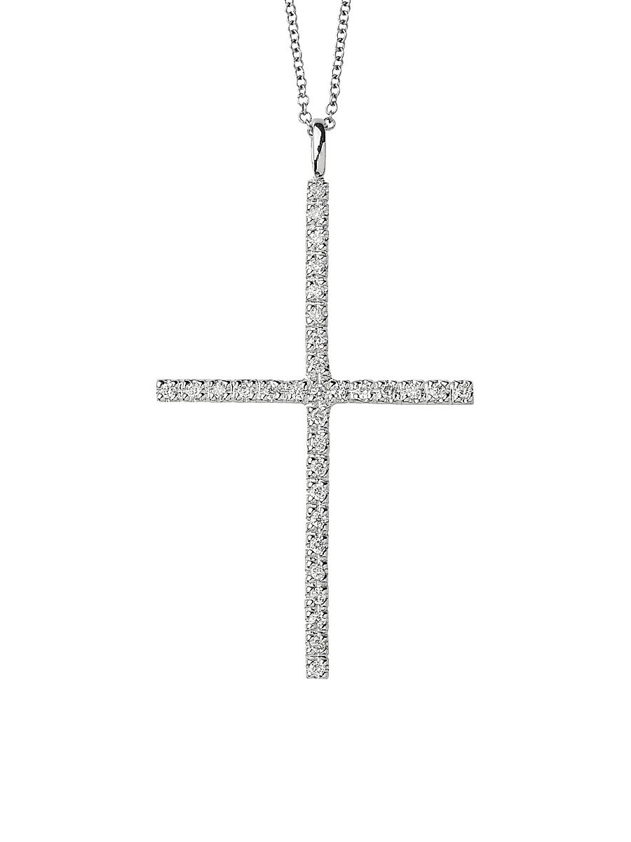 Women's Classic 18K White Gold & Diamond Cross Pendant Necklace - White Gold