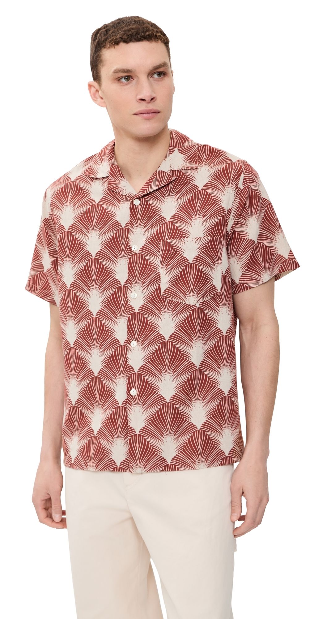 Portuguese Flannel Feathers Camp Shirt Deep Red/Raw S