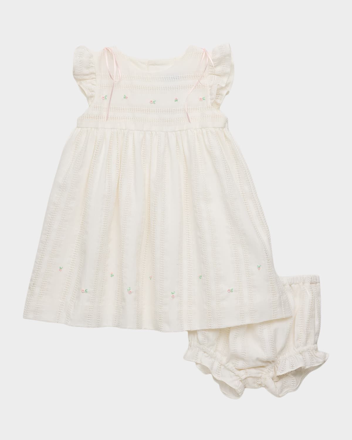 Girl & apos;s Lace & Floral Embroidered Flounce Dress & Bloomers Set, Size 12M-24M