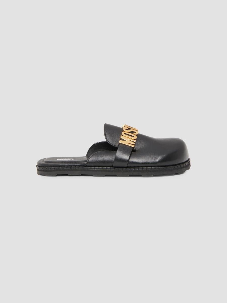 Moschino Men's Logo Faux-Leather Mules - Black - Size 7
