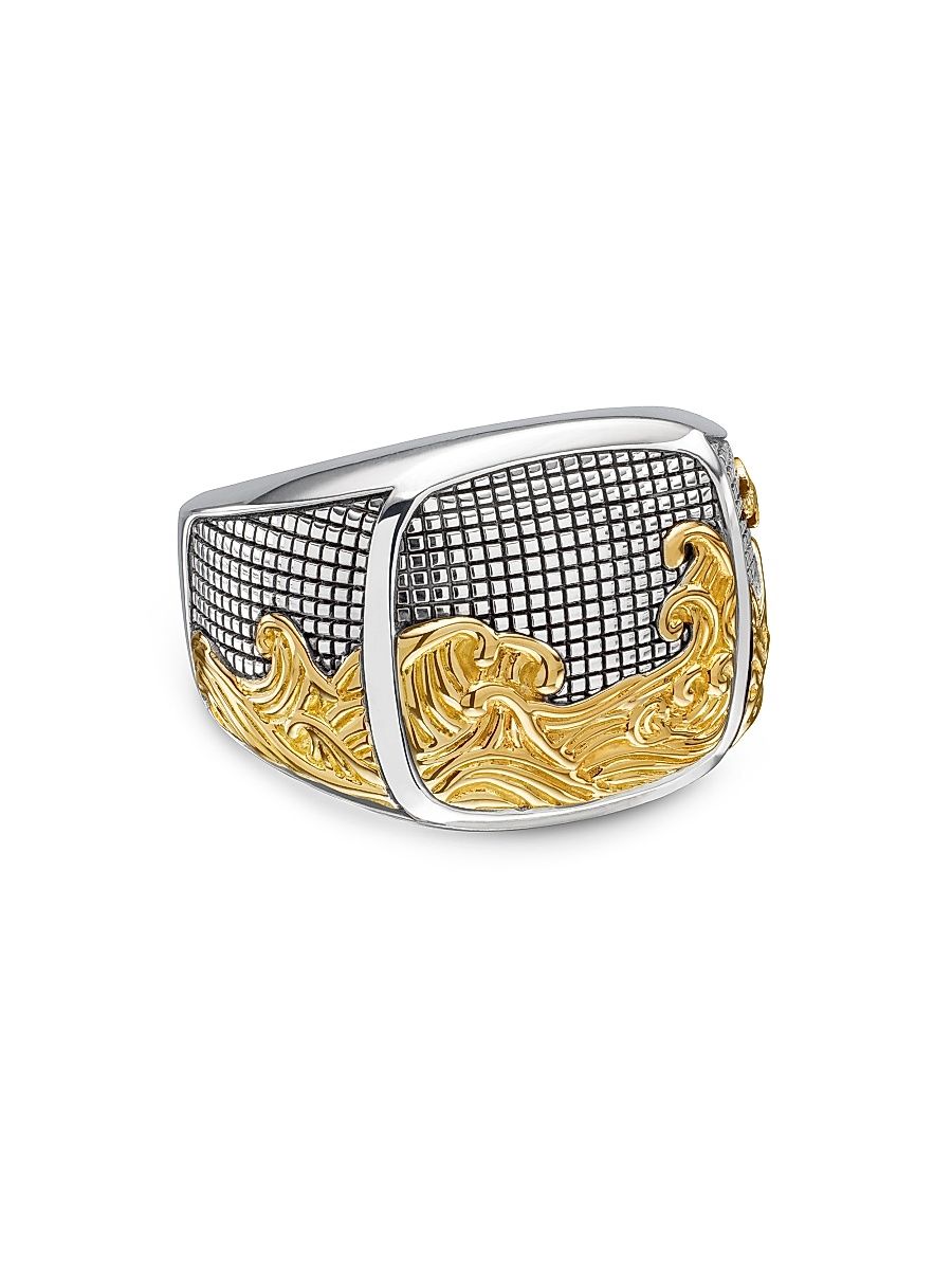 Men's Waves Signet Ring in Sterling Silver - Silver - Size 10