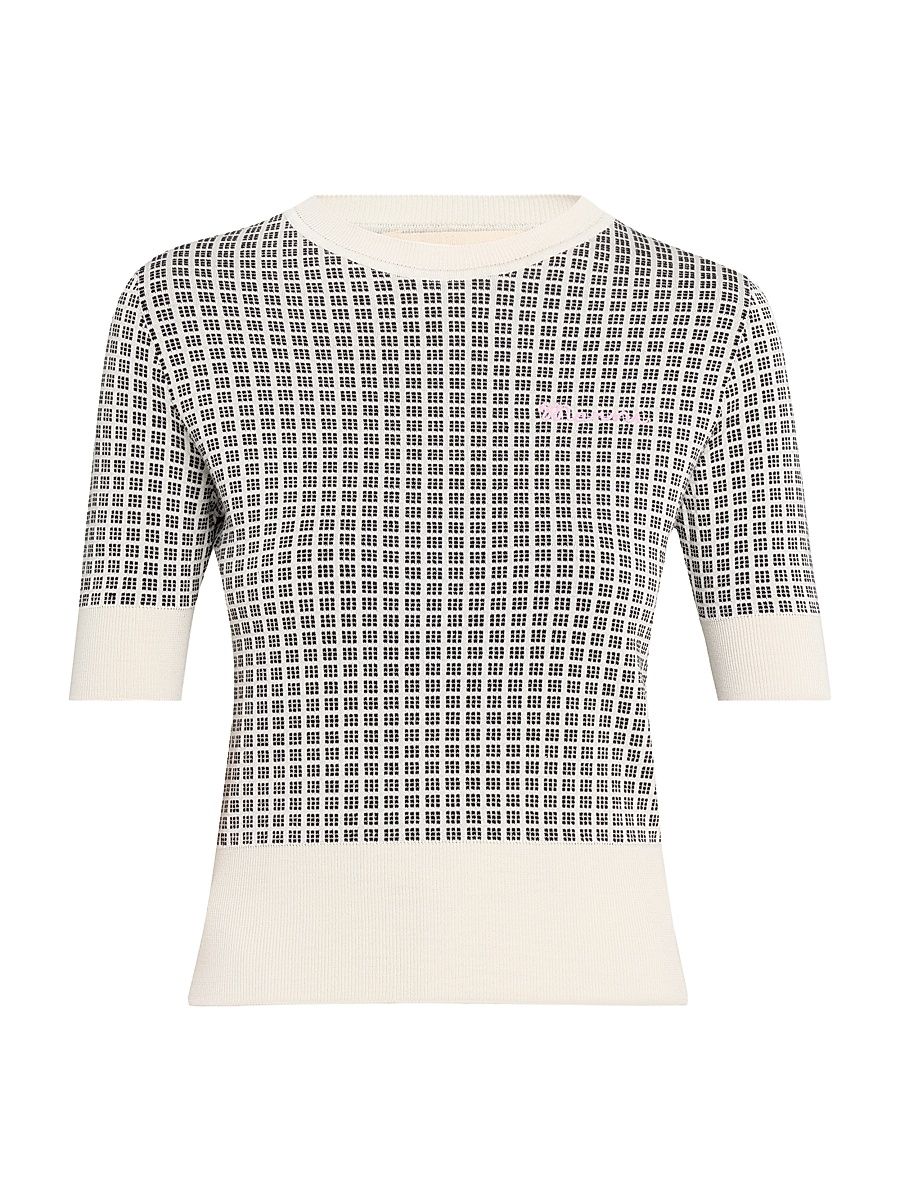 Women's Micro-Check Knit Short-Sleeve Top - Black - Size 8